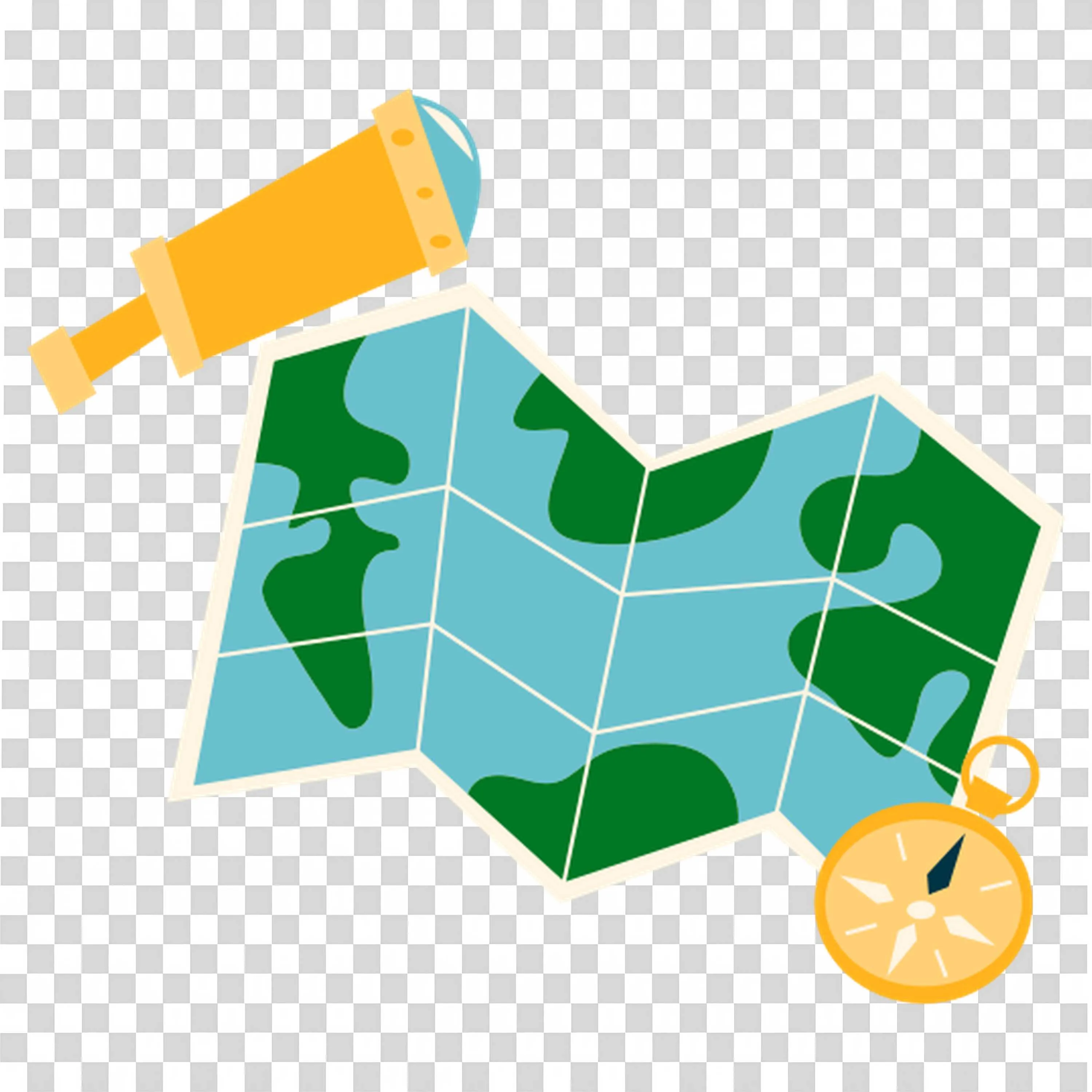 Adventure Map with Compass and Telescope for Exploration