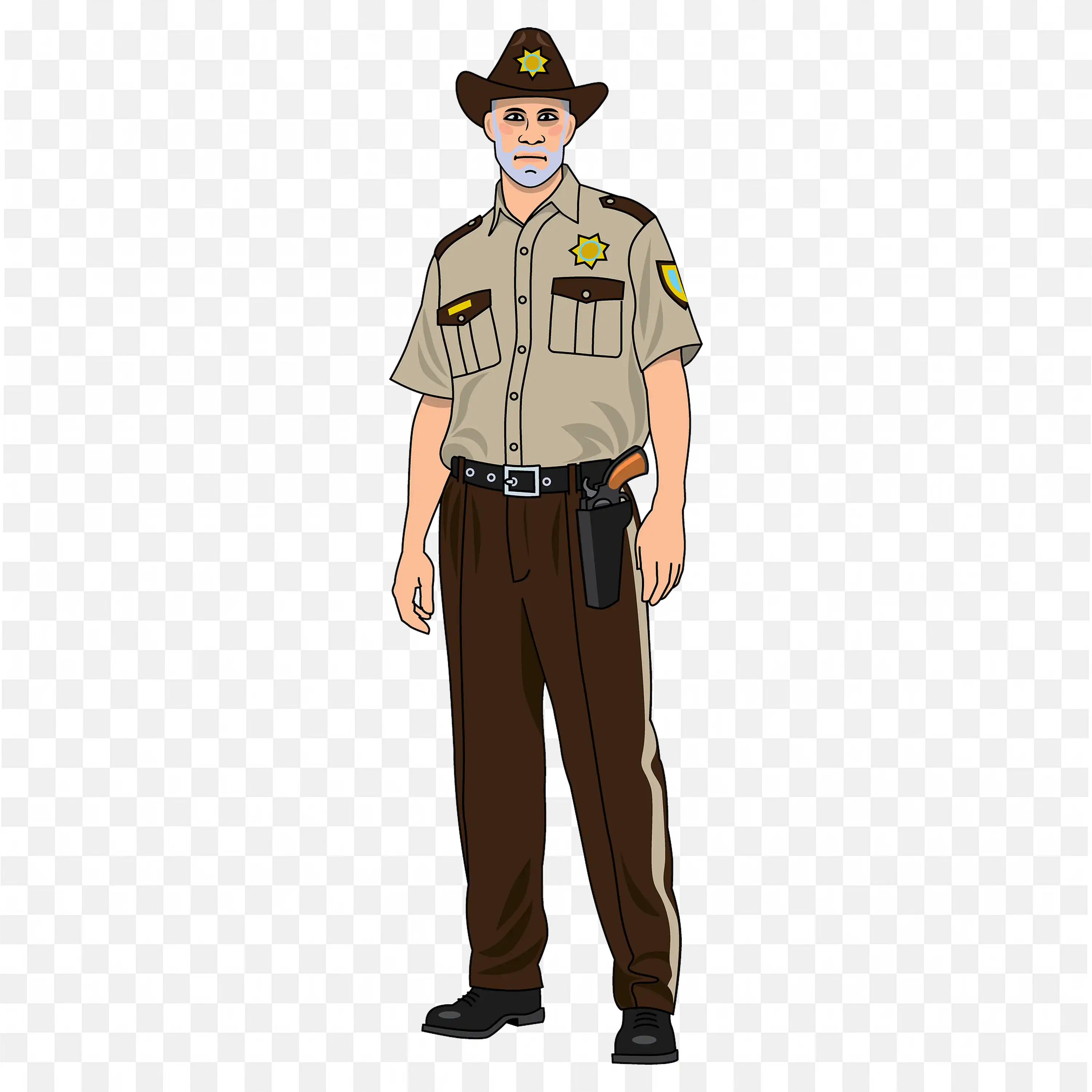 Aged Sheriff in Uniform with Hat and a Gun Case PNG