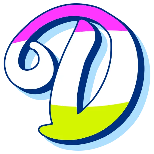 Artistic letter D in blue and green for alphabet teaching