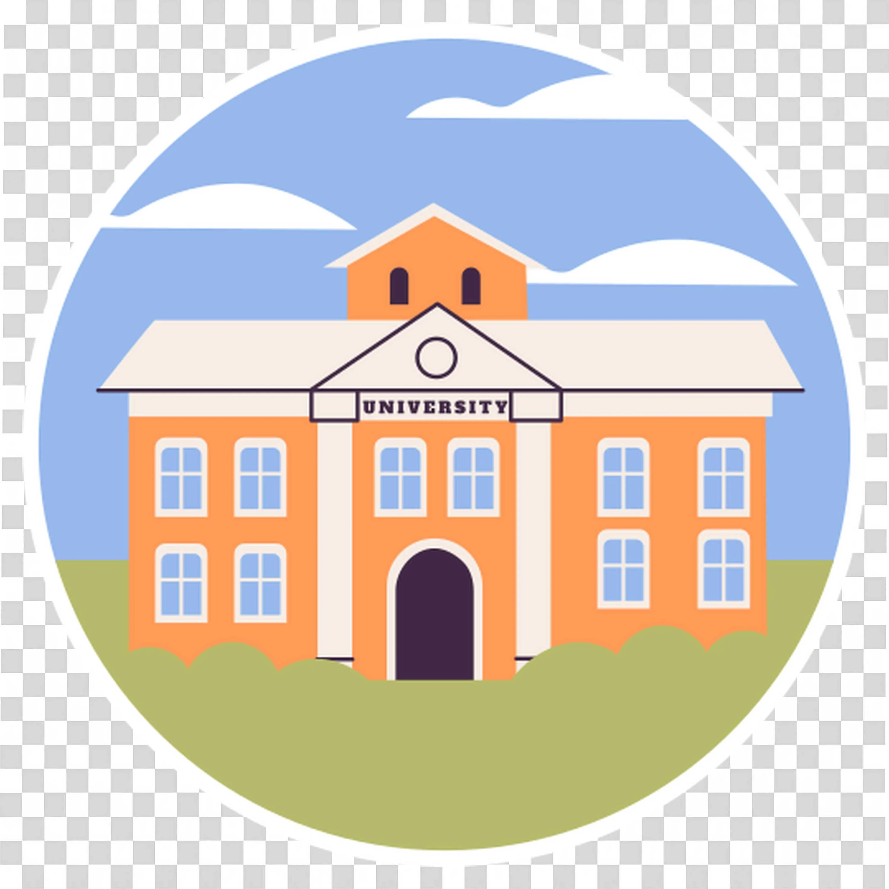 Artwork Of University Building with Blue Sky and Clouds