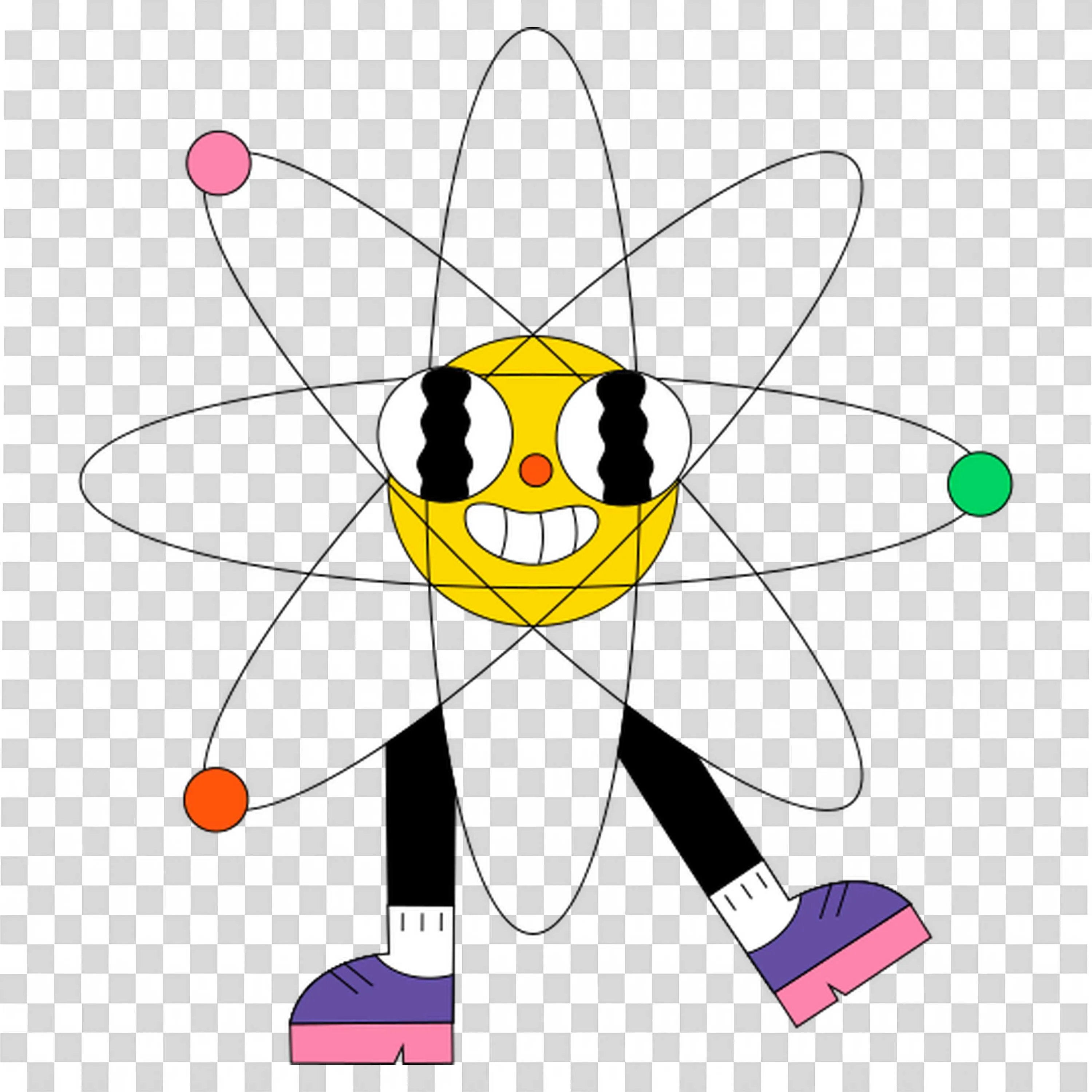Atom Character with Sneakers Symbolizing Fun Science Learning
