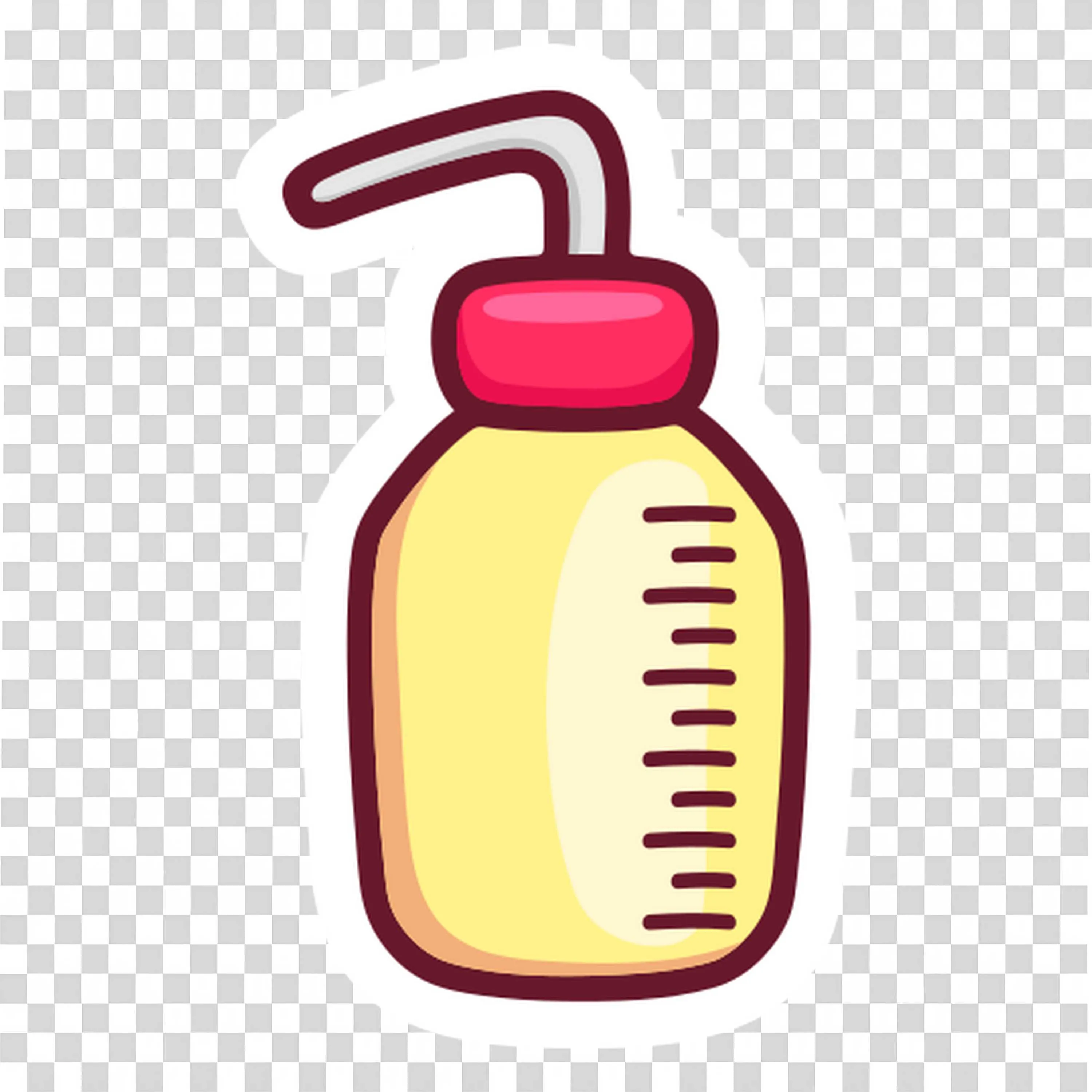 Baby Bottle with Red Cap and Straw Cartoon Illustration Png