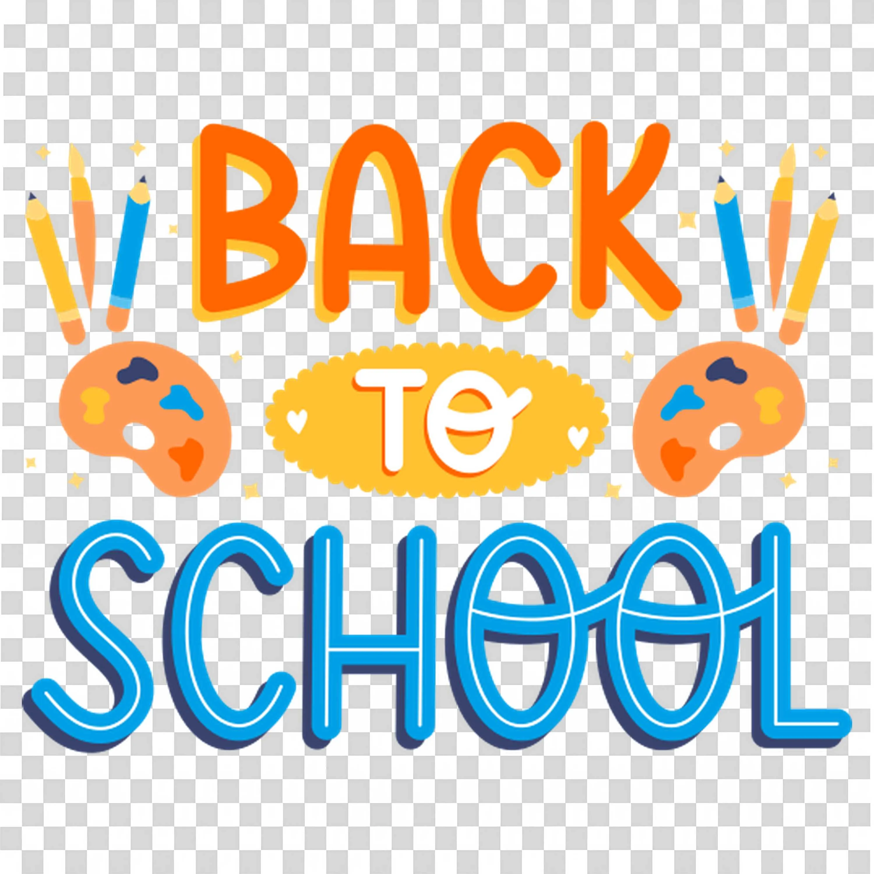 Back to School Bright Colourful Text with Pencils and Paint