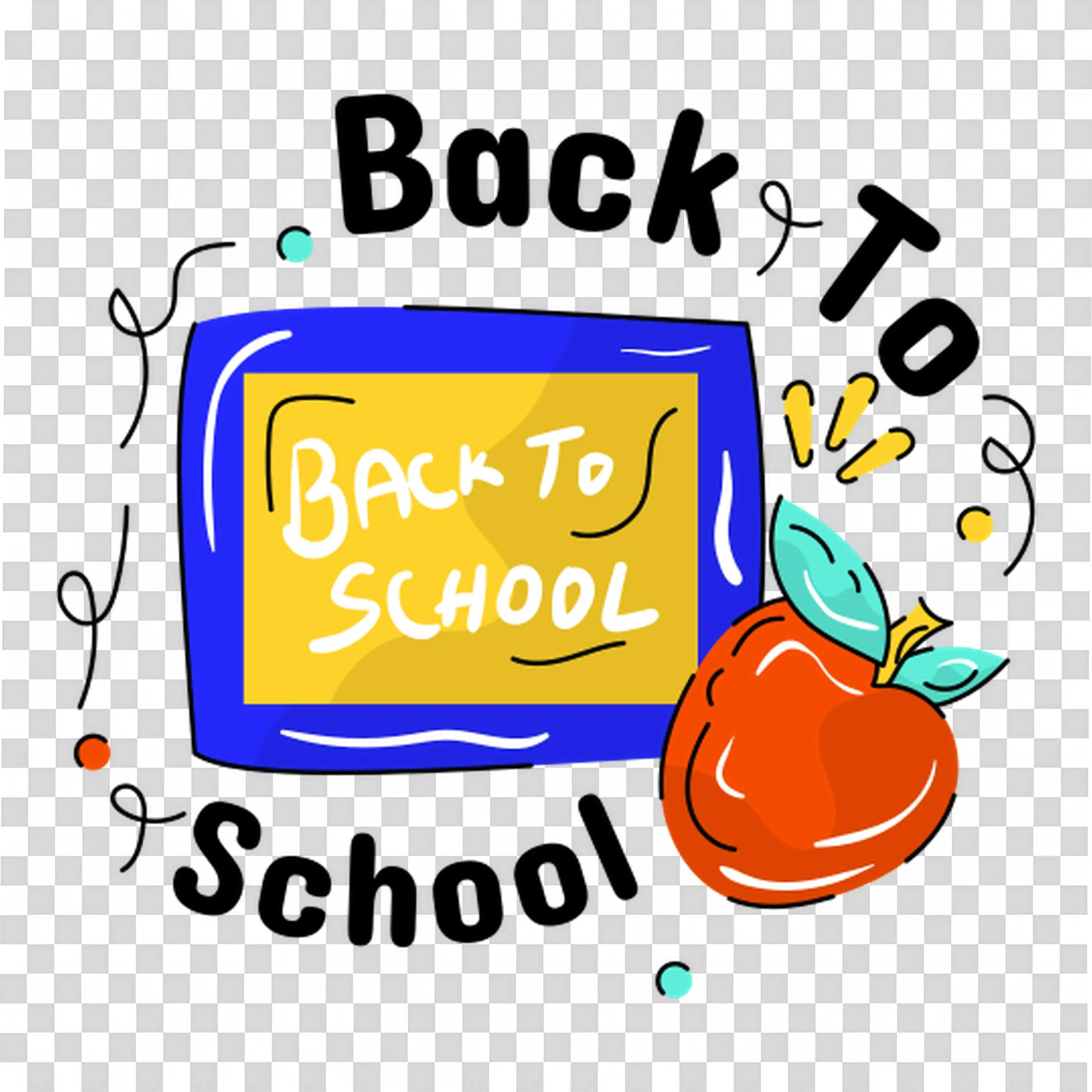 Back to School Chalkboard with Apple and Doodles Art Png