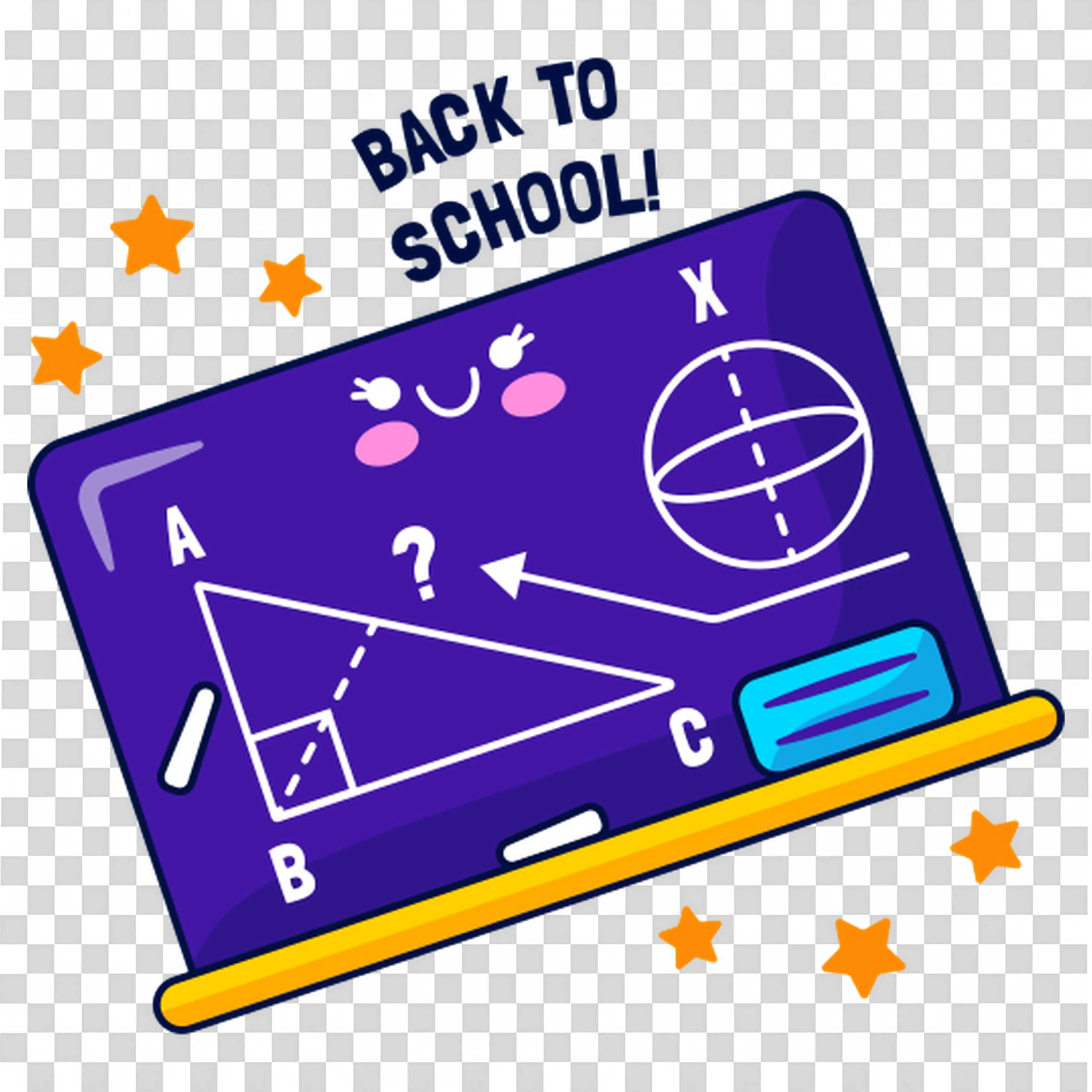 Back to School Chalkboard with Math and Science Icons Png