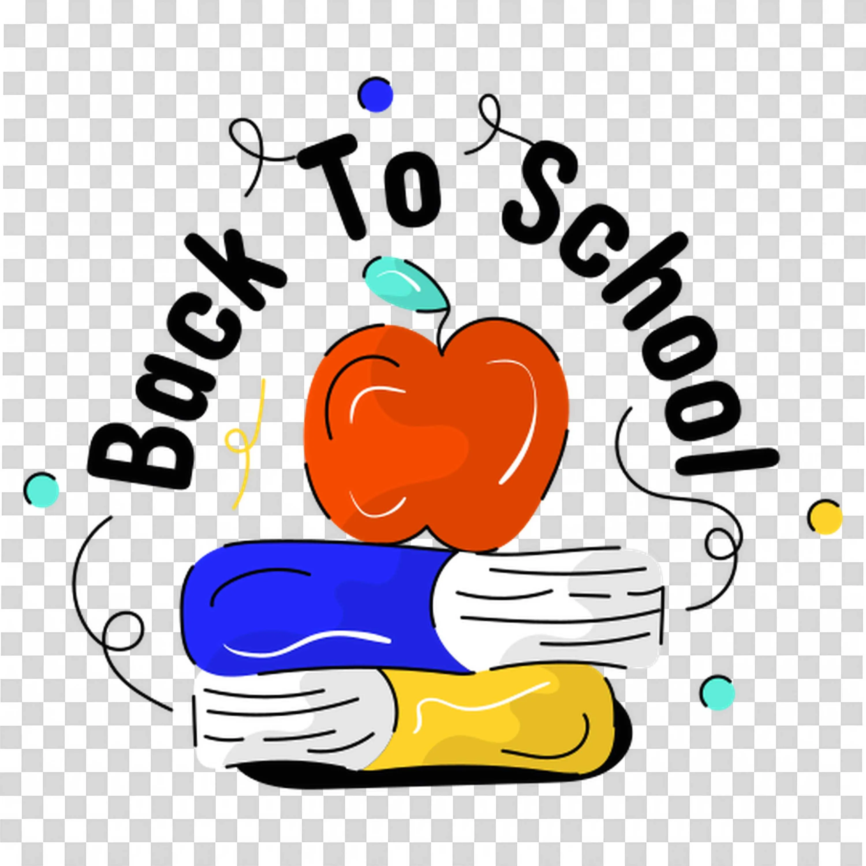 Back to School with Books Apple and Festive Elements Png
