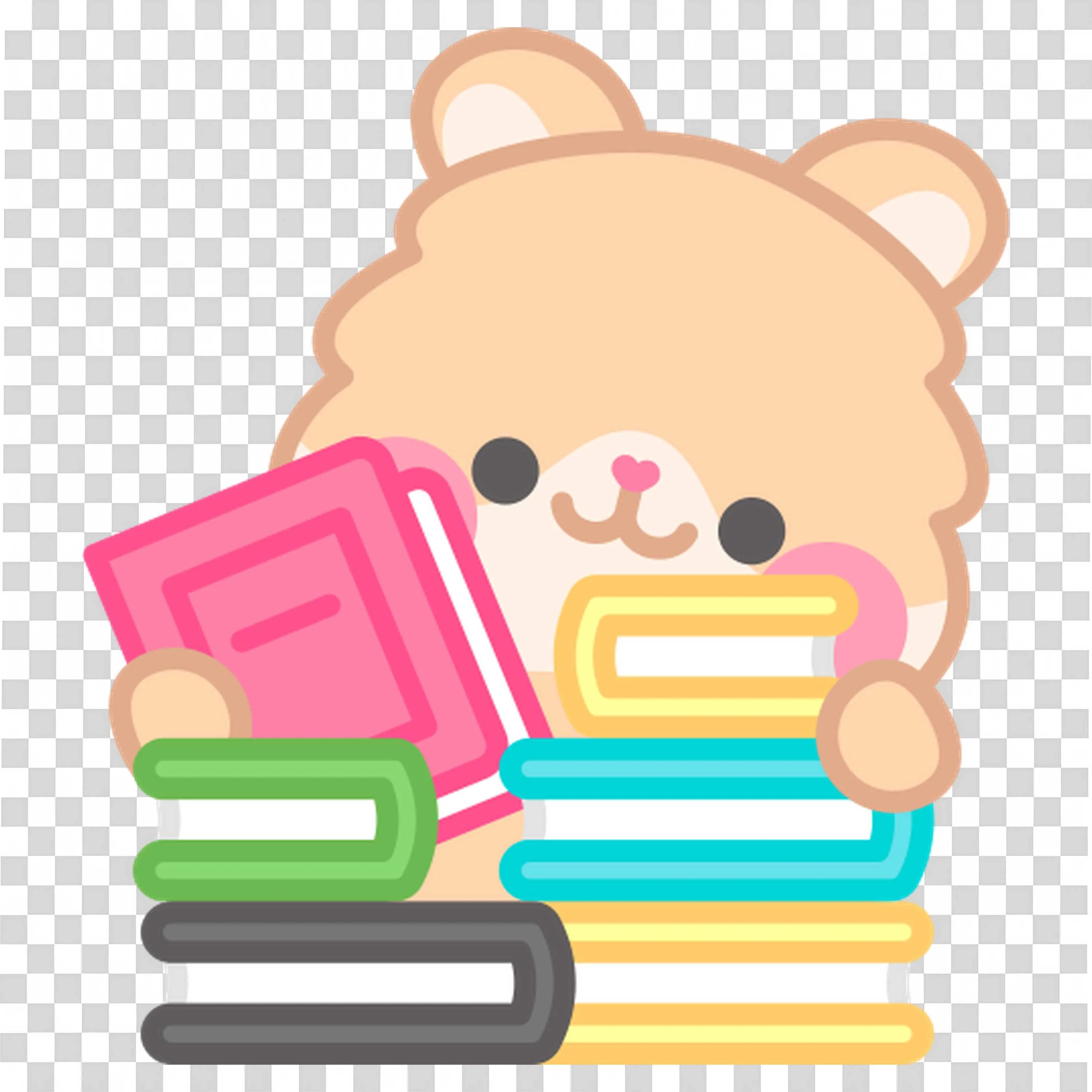 Bear Holding a Pink Book from the Stack Of Books Free Png