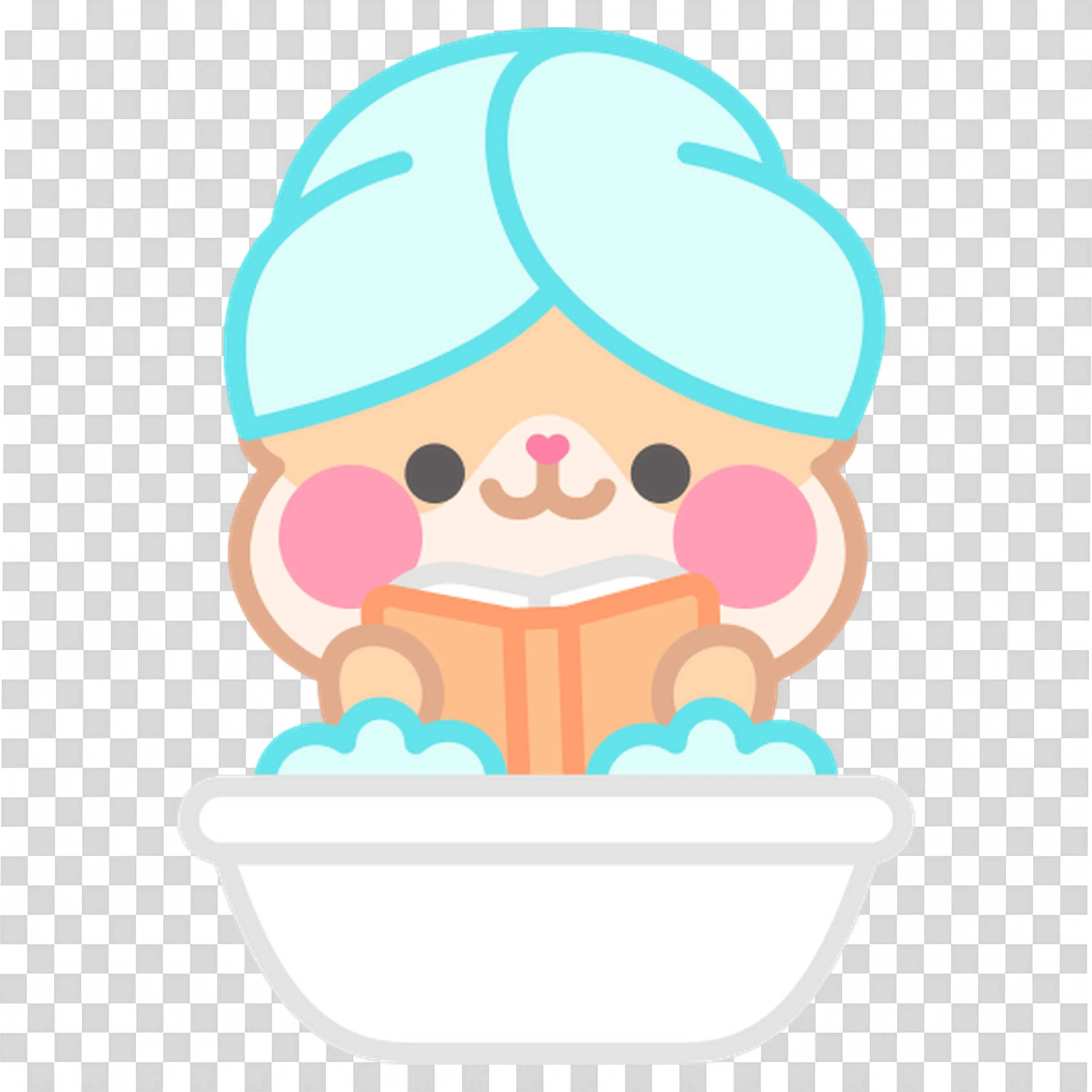 Bear Reading Book in a Bathtub with Towel and Bubbles Png