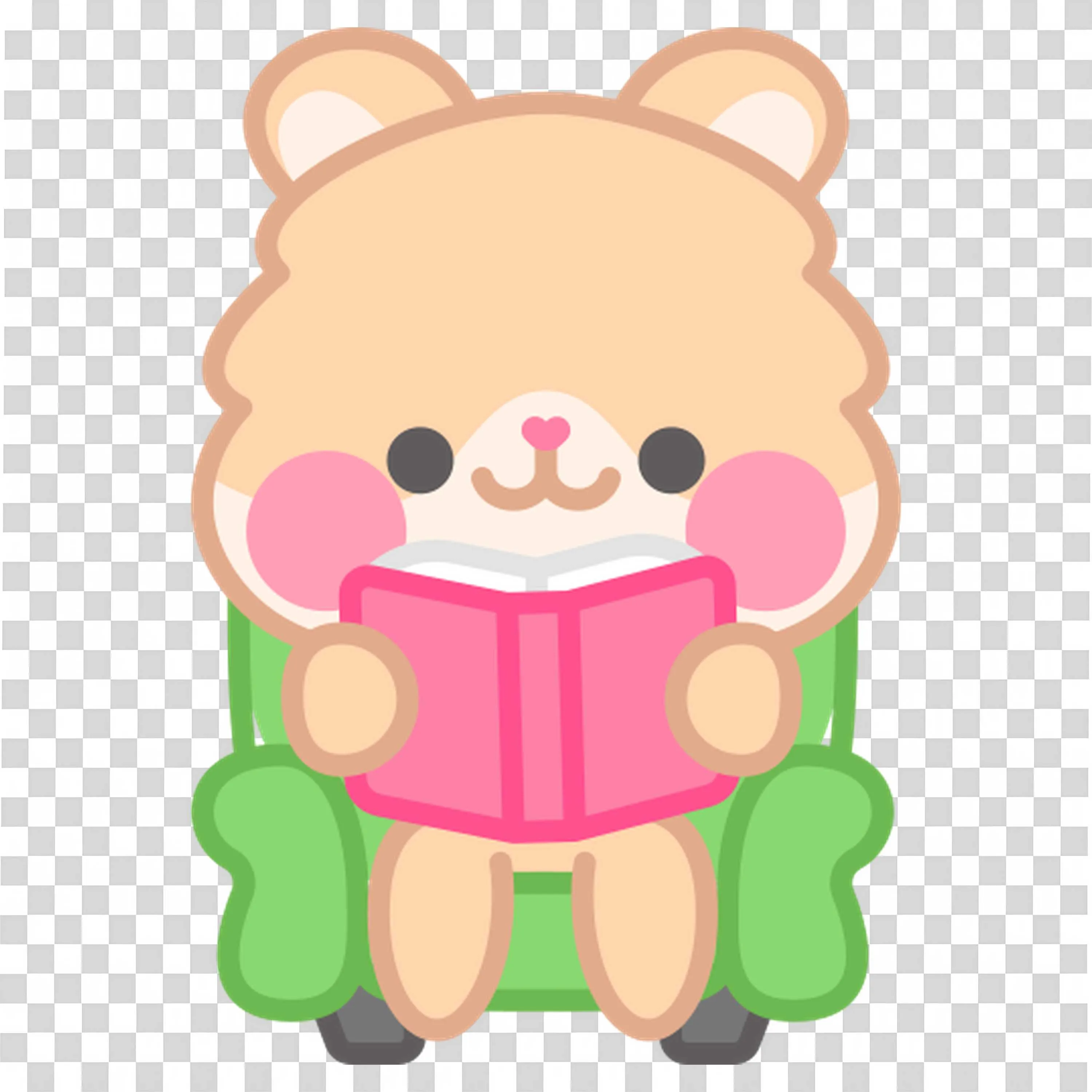 Bear Sitting on a Green Sofa and Reading a Book PNG Image
