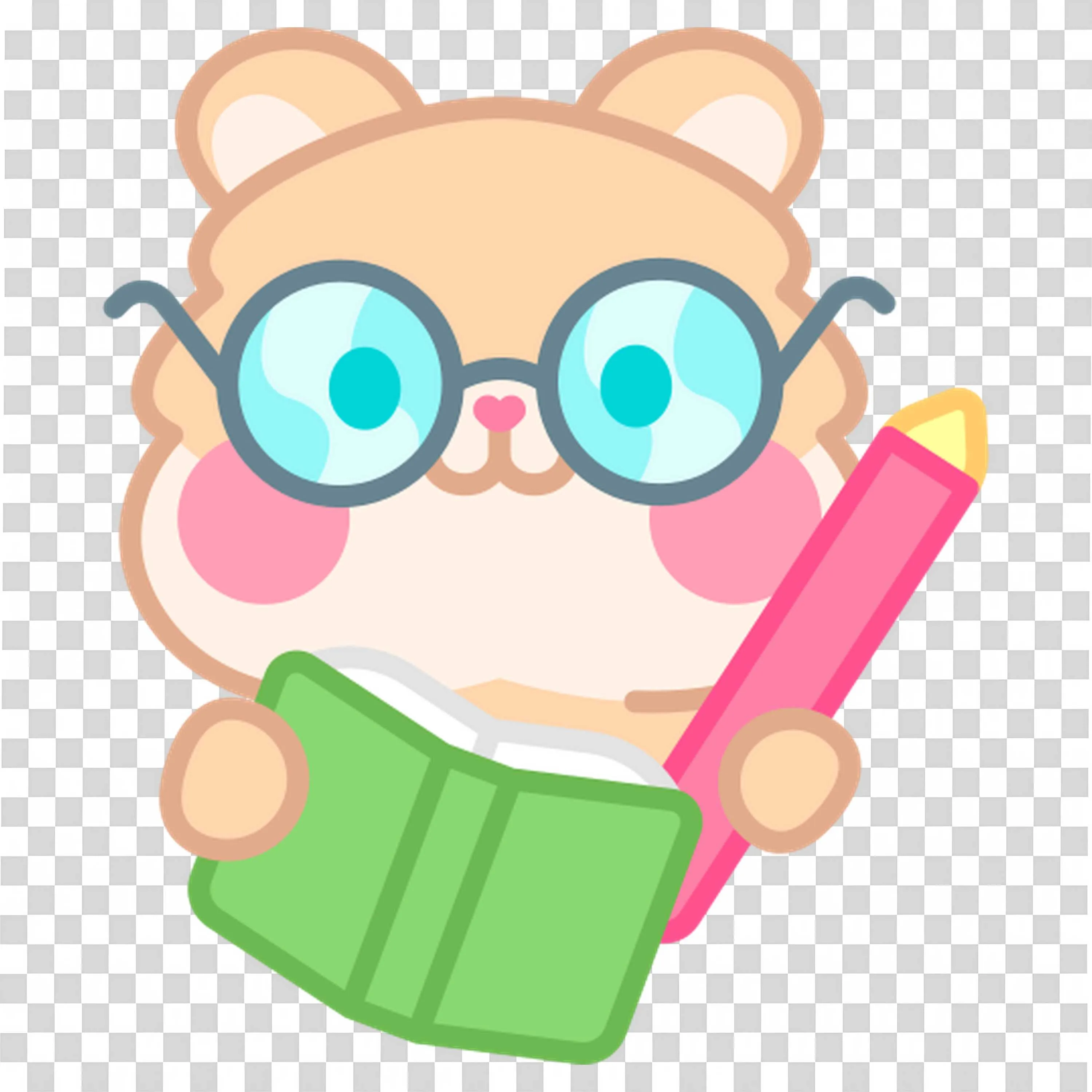 Bear with Glasses Holding a Book and a Crayon in Both Paws