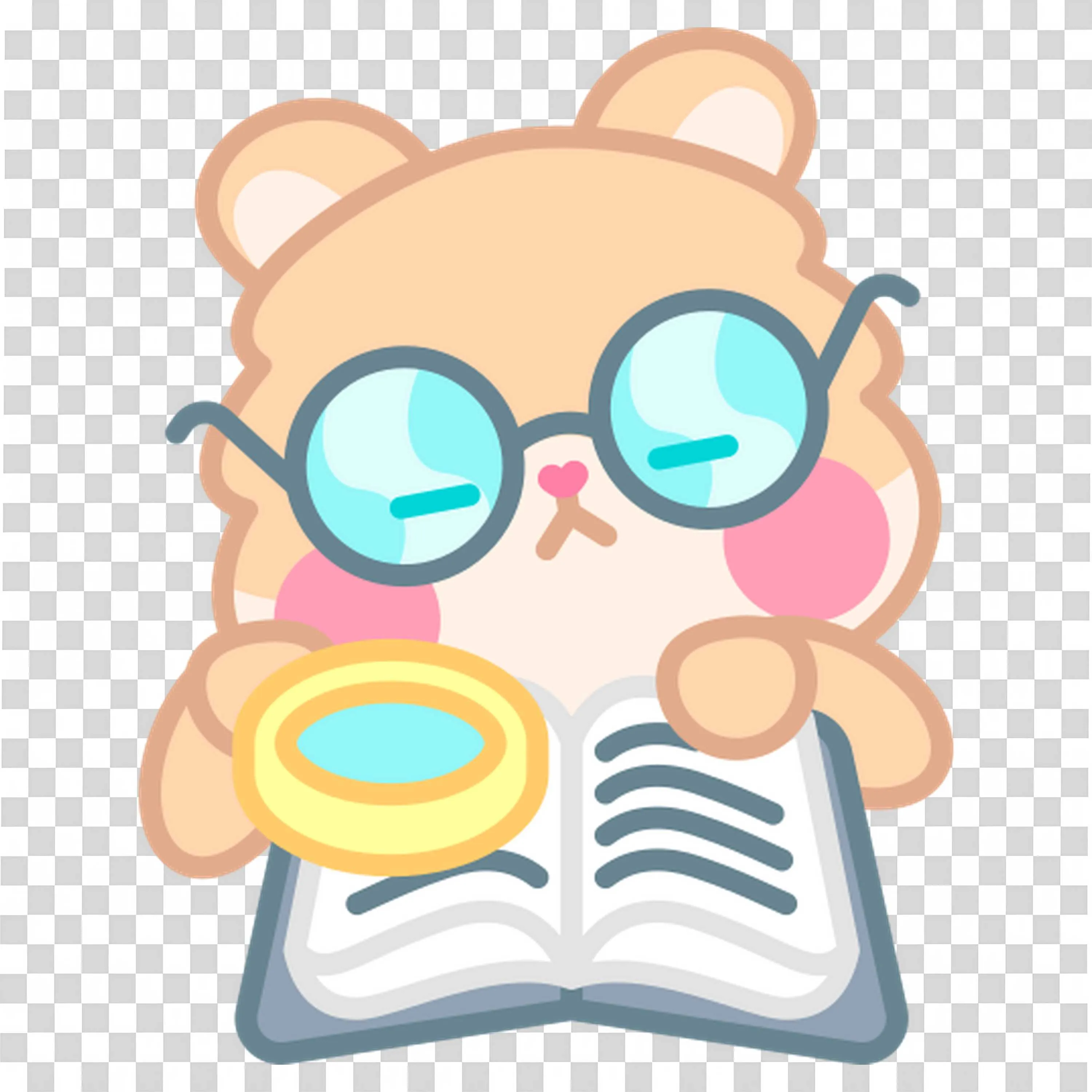 Bear with Glasses Is Reading a Book with a Magnifying Glass