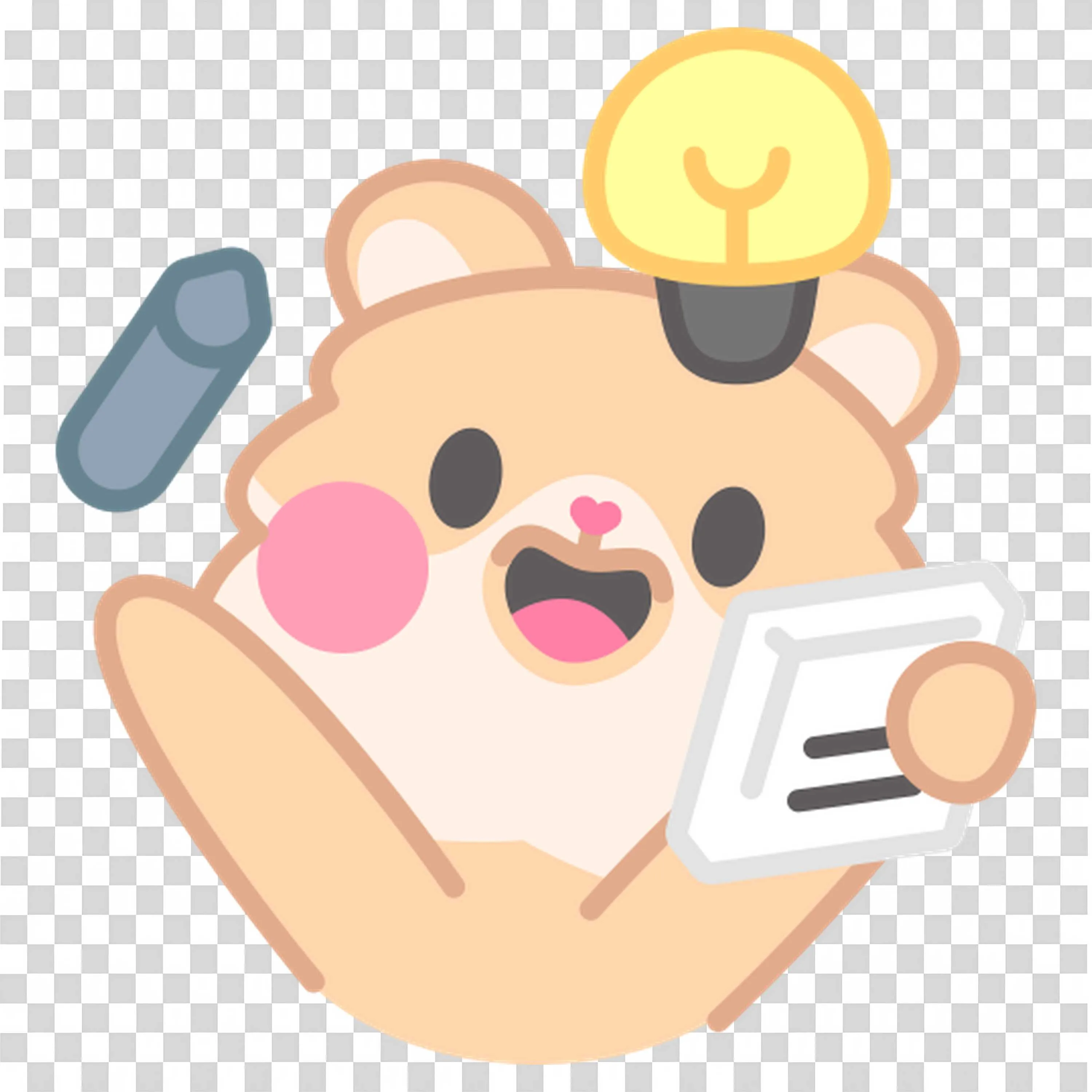 Bear with Idea Lightbulb Holding Notebook and Crayon Png