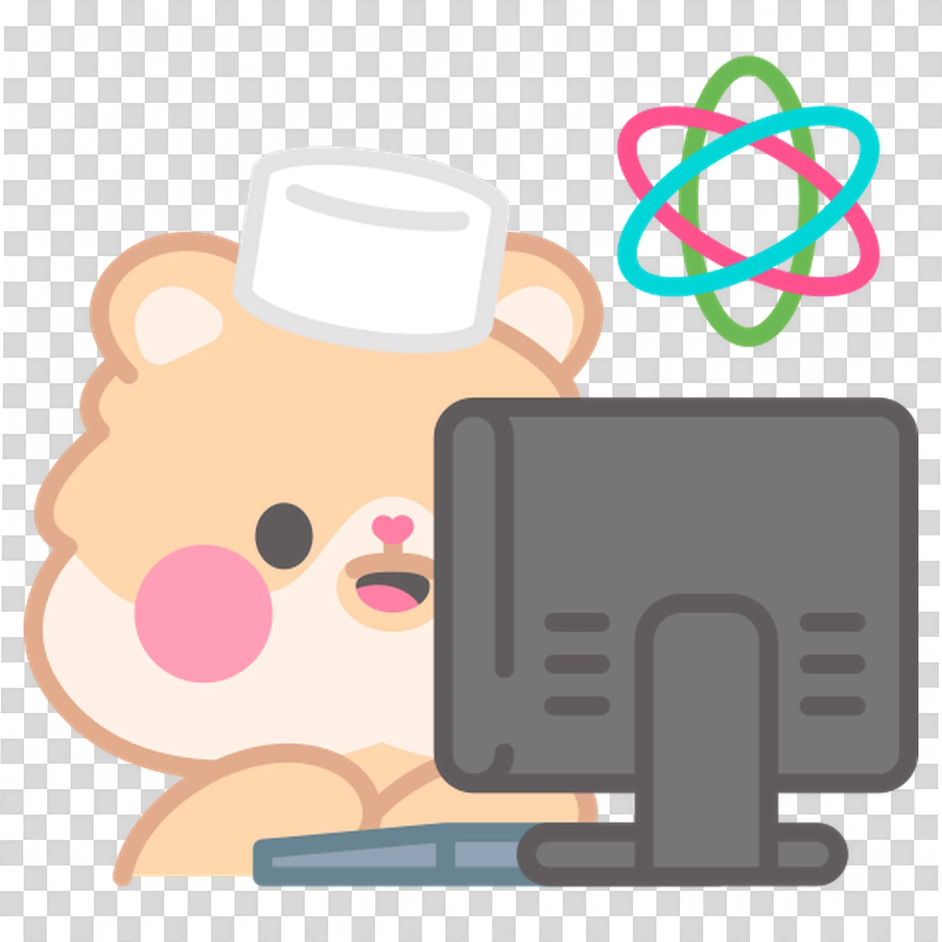 Bear with White Cap Using Computer with An Atom Icon Above