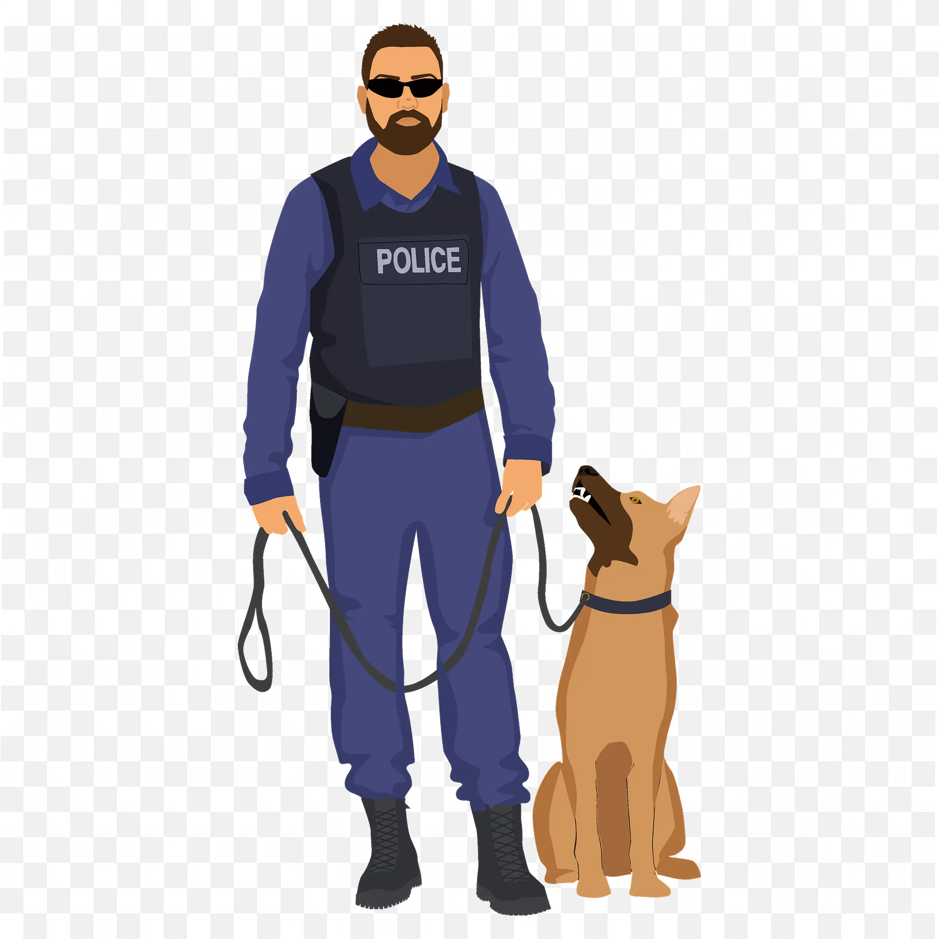 Bearded Police Man with Sunglasses Catching the Police Dog