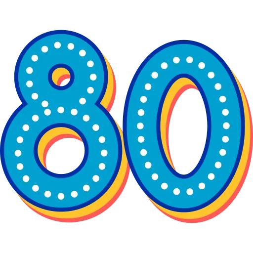 Big Number Eighty With Blue Design for Counting and Games