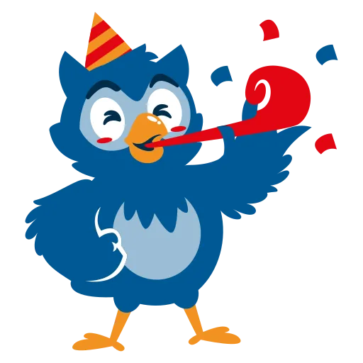 Bird blowing trumpet celebrating educational achievement