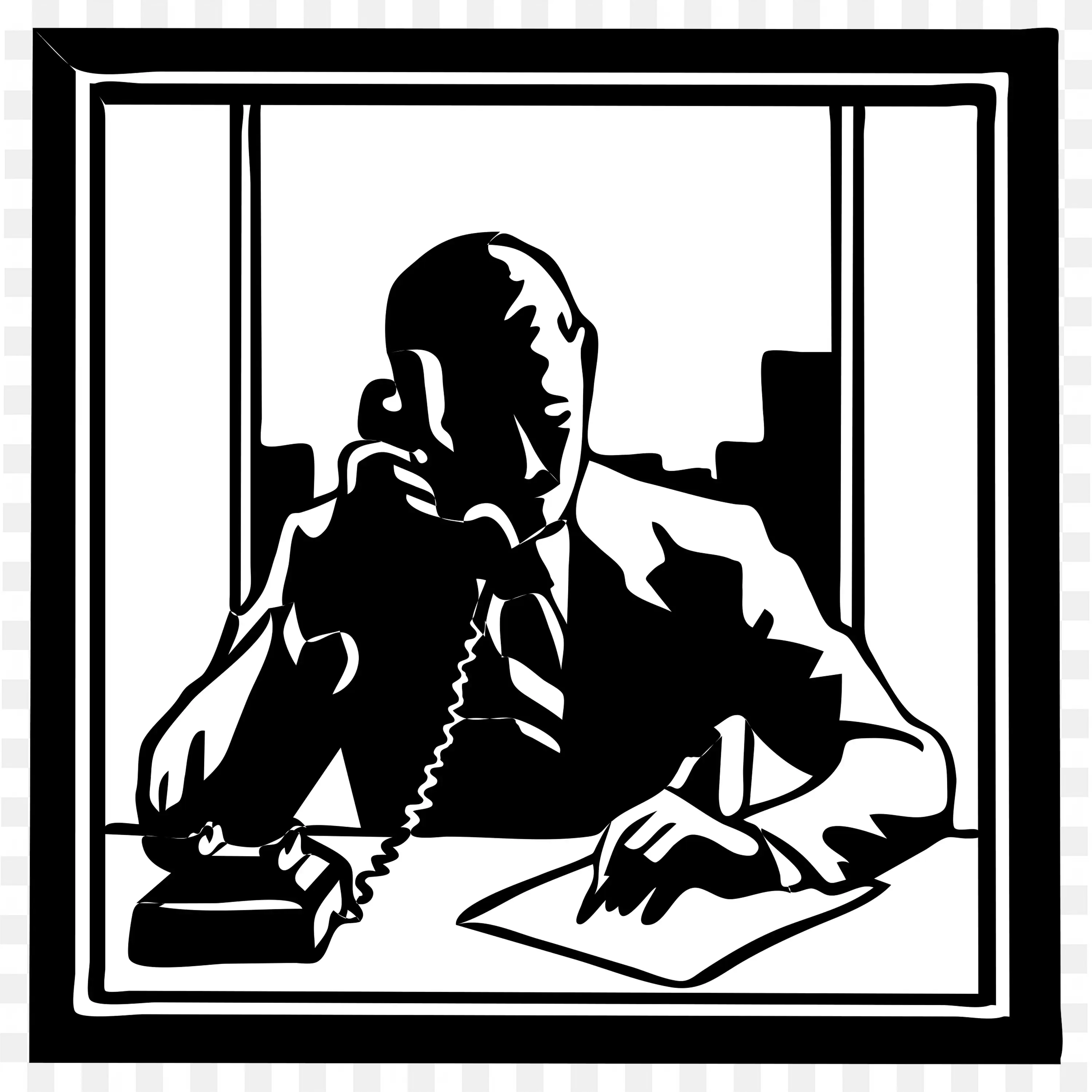 Black and White PNG Image of Businessman on Telephone
