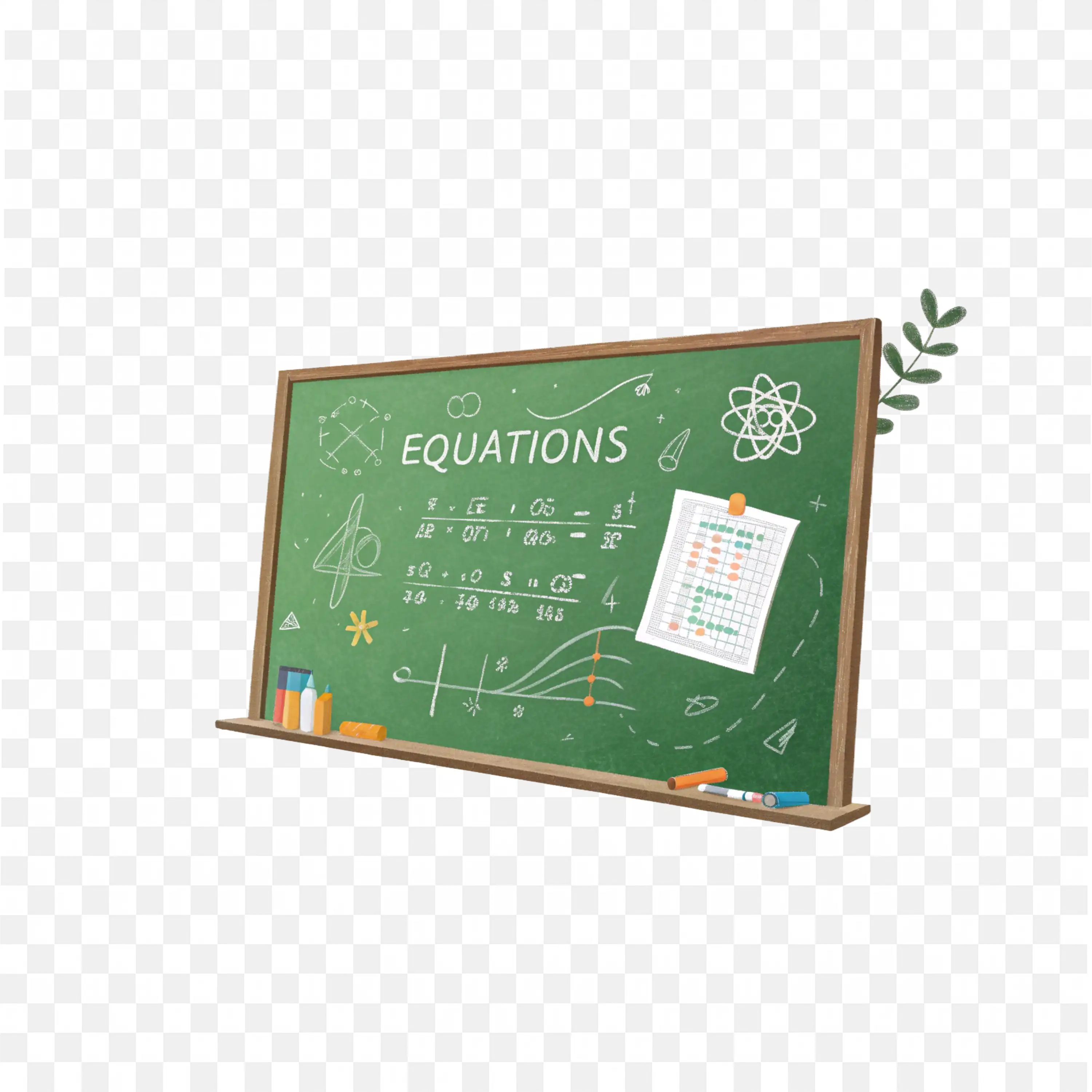 Blackboard with Math Equations and Scientific Symbols PNG