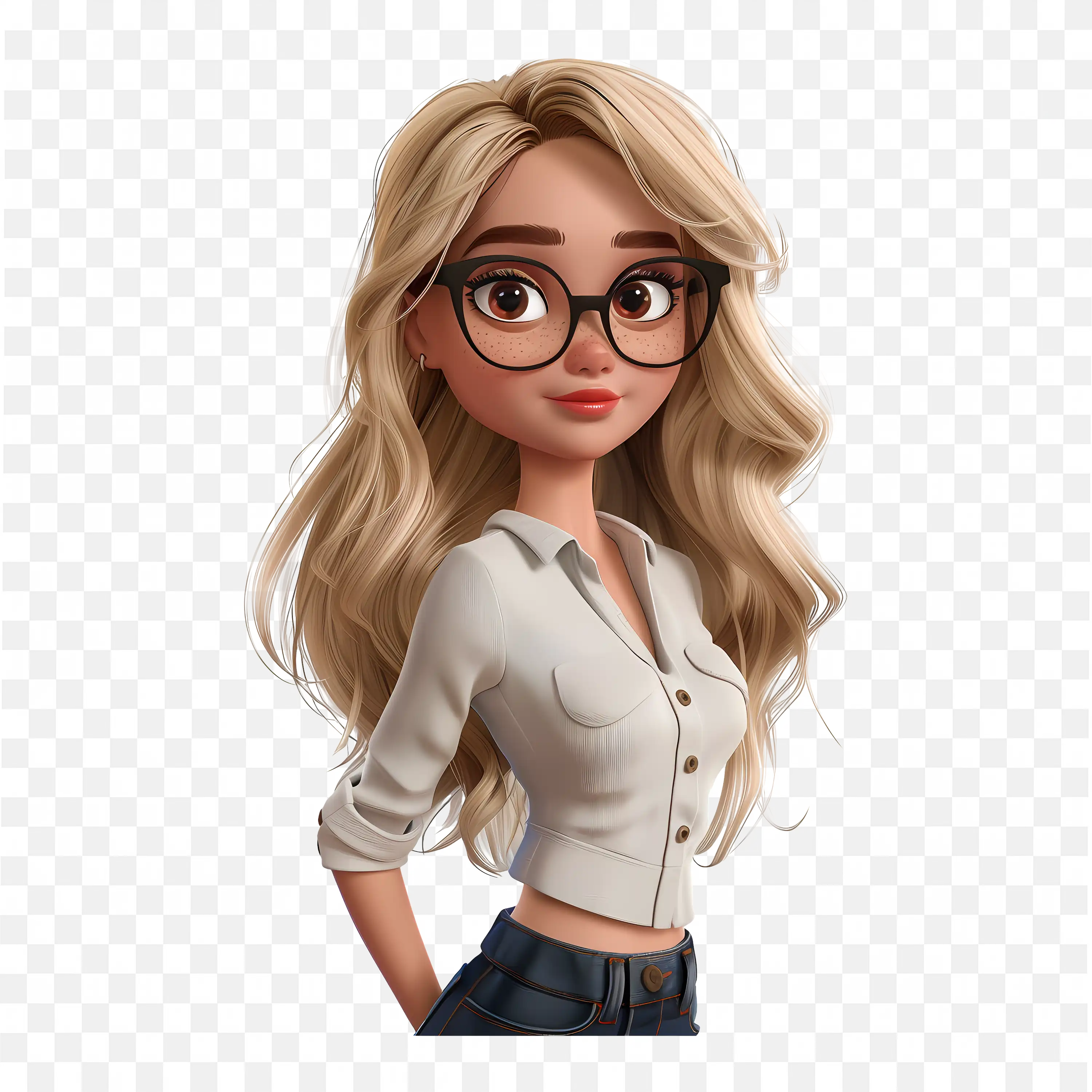 Blonde Female with Eyewear in Relaxed Outfit PNG Image