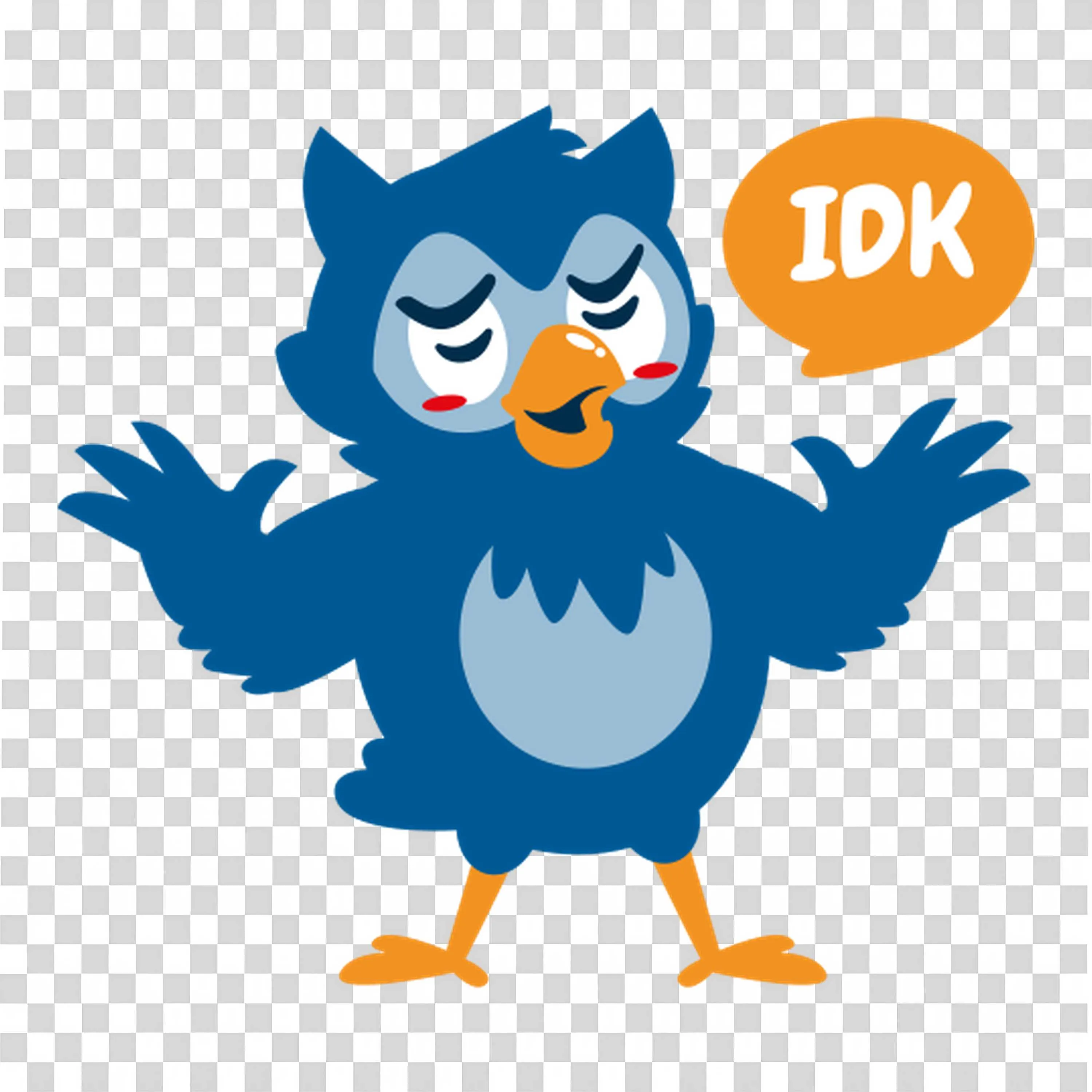Blue Bird Shrugging and Saying Idk with a Puzzled Face Png