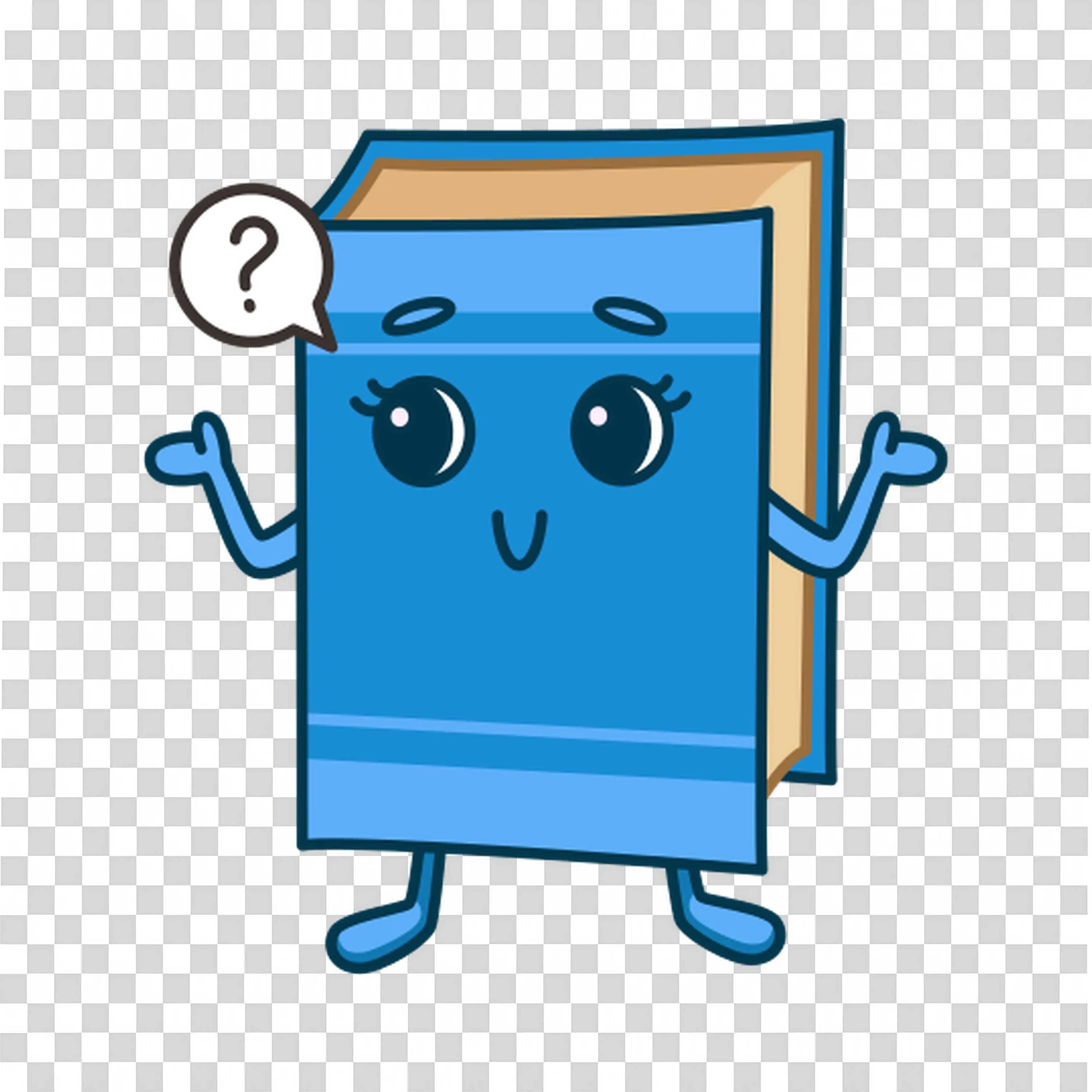 Blue Book Character Gesturing with a Question Mark PNG Image