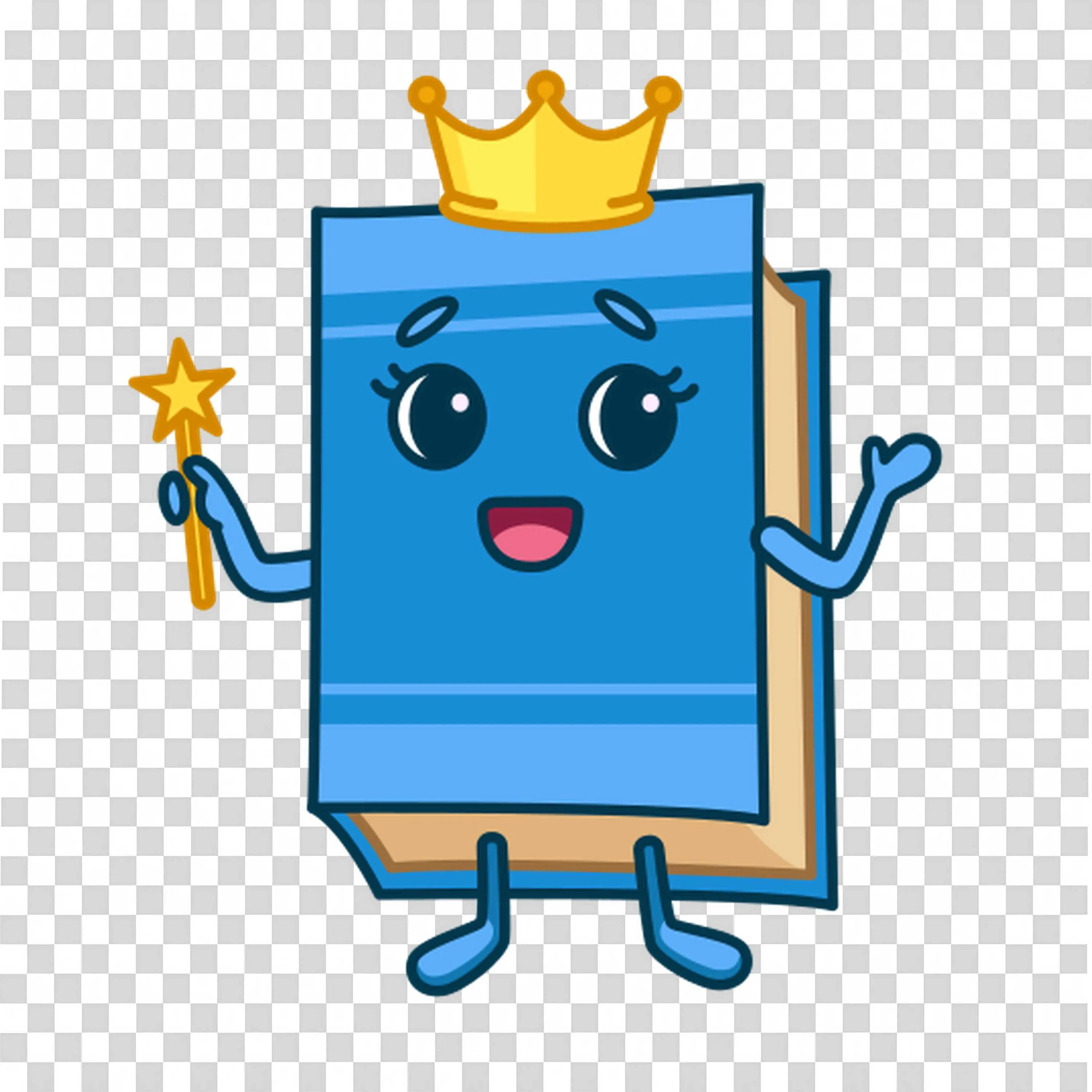 Blue Book Character with a Crown and a Magic Stick PNG Image