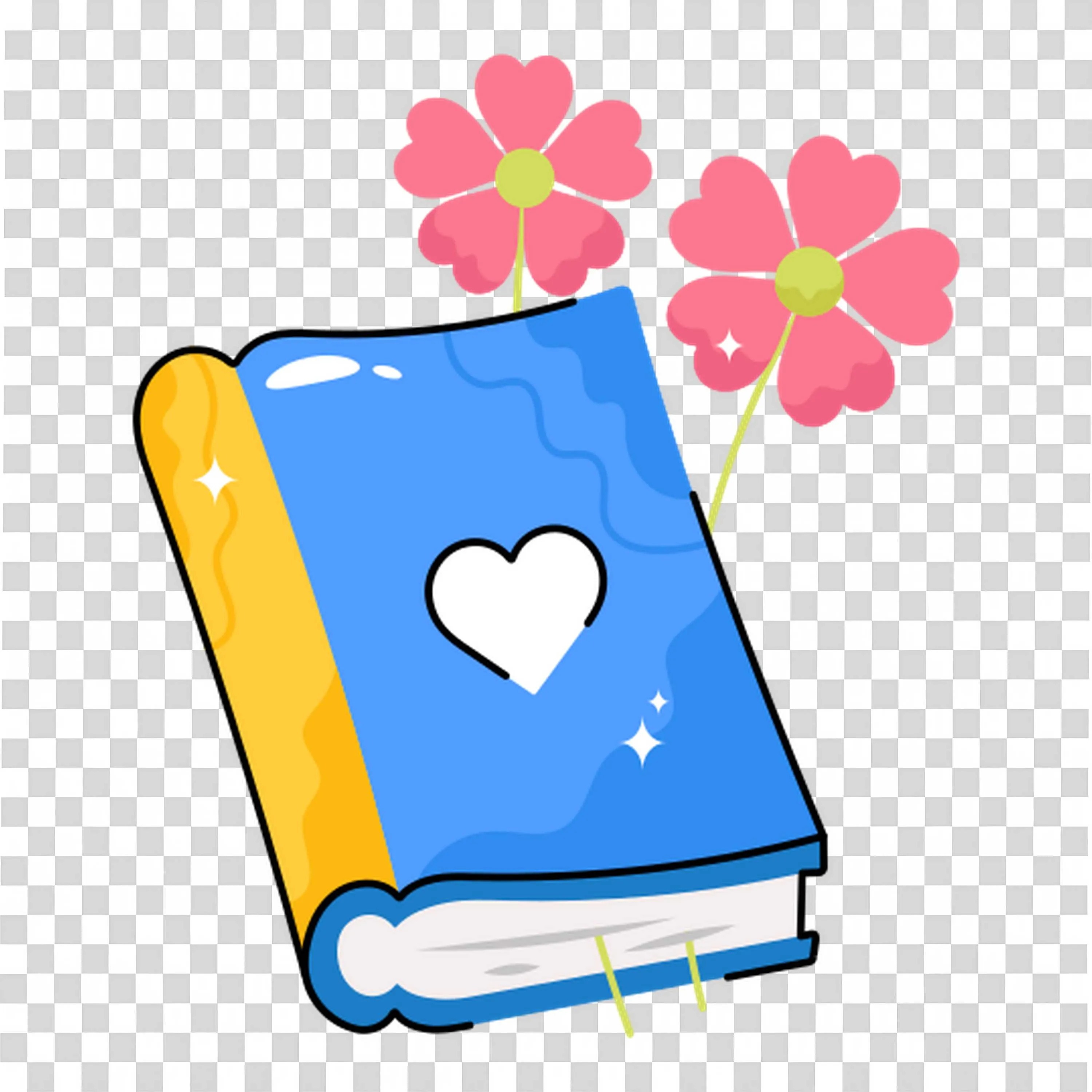 Blue Book with Heart and Pink Flowers Around It PNG Image