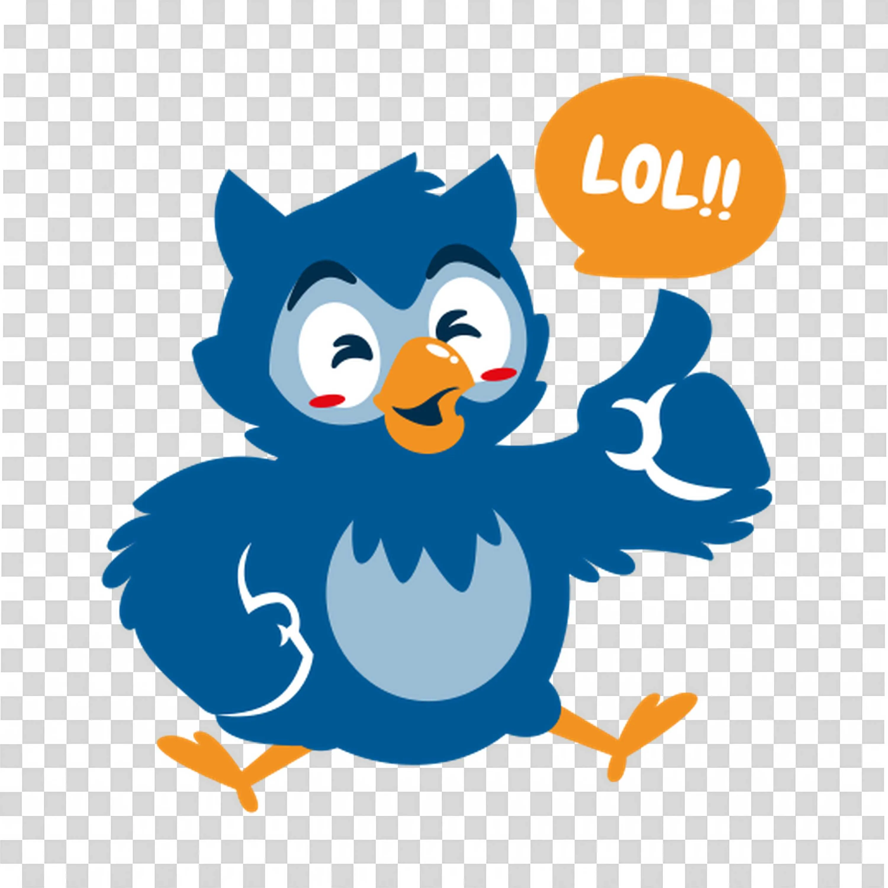 Blue Cartoon Bird Laughing with Lol Speech Bubble PNG Image
