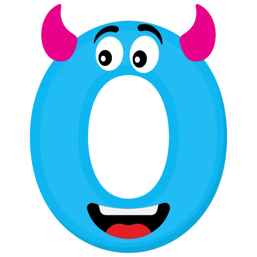 Blue cartoon number zero with horns and smile free PNG