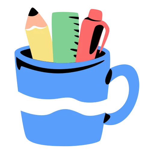 Blue Cup Full of Pencils Eraser and Writing Tools PNG
