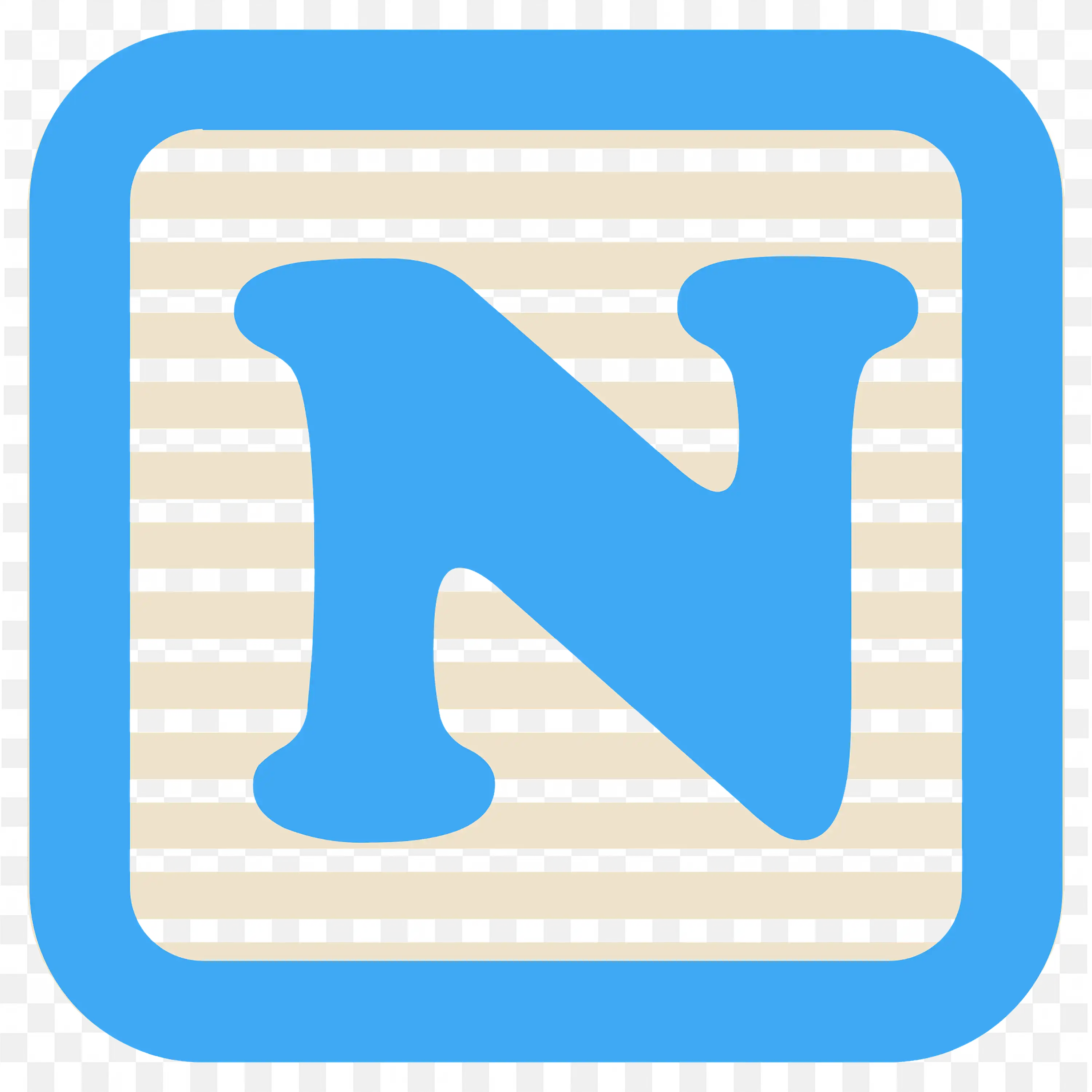 Blue Letter N Block with Horizontal Striped Design PNG