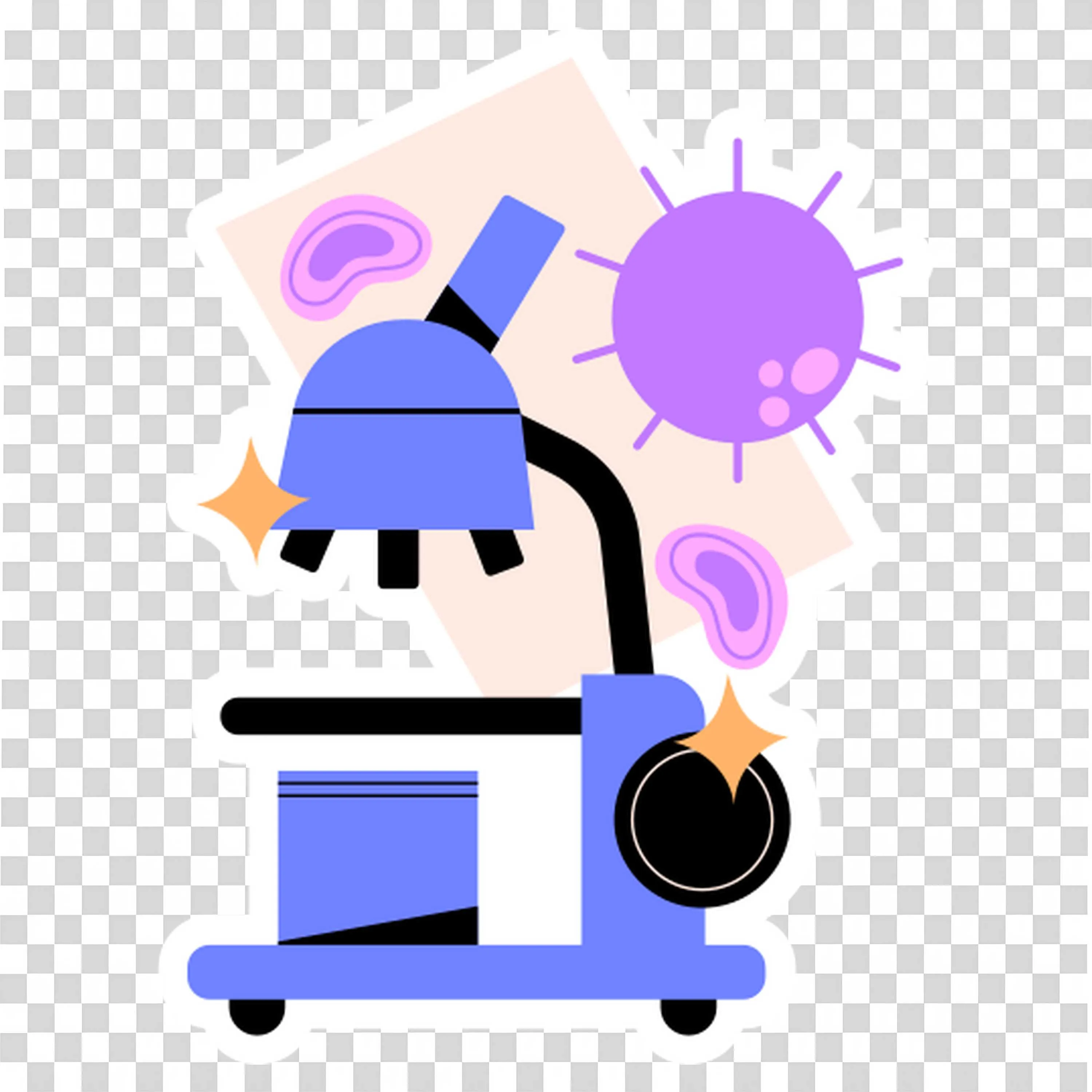 Blue Microscope with Purple Germs and Cells Free PNG Image