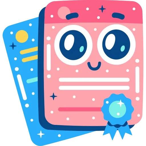 Blue notebooks with badges symbolizing educational quality