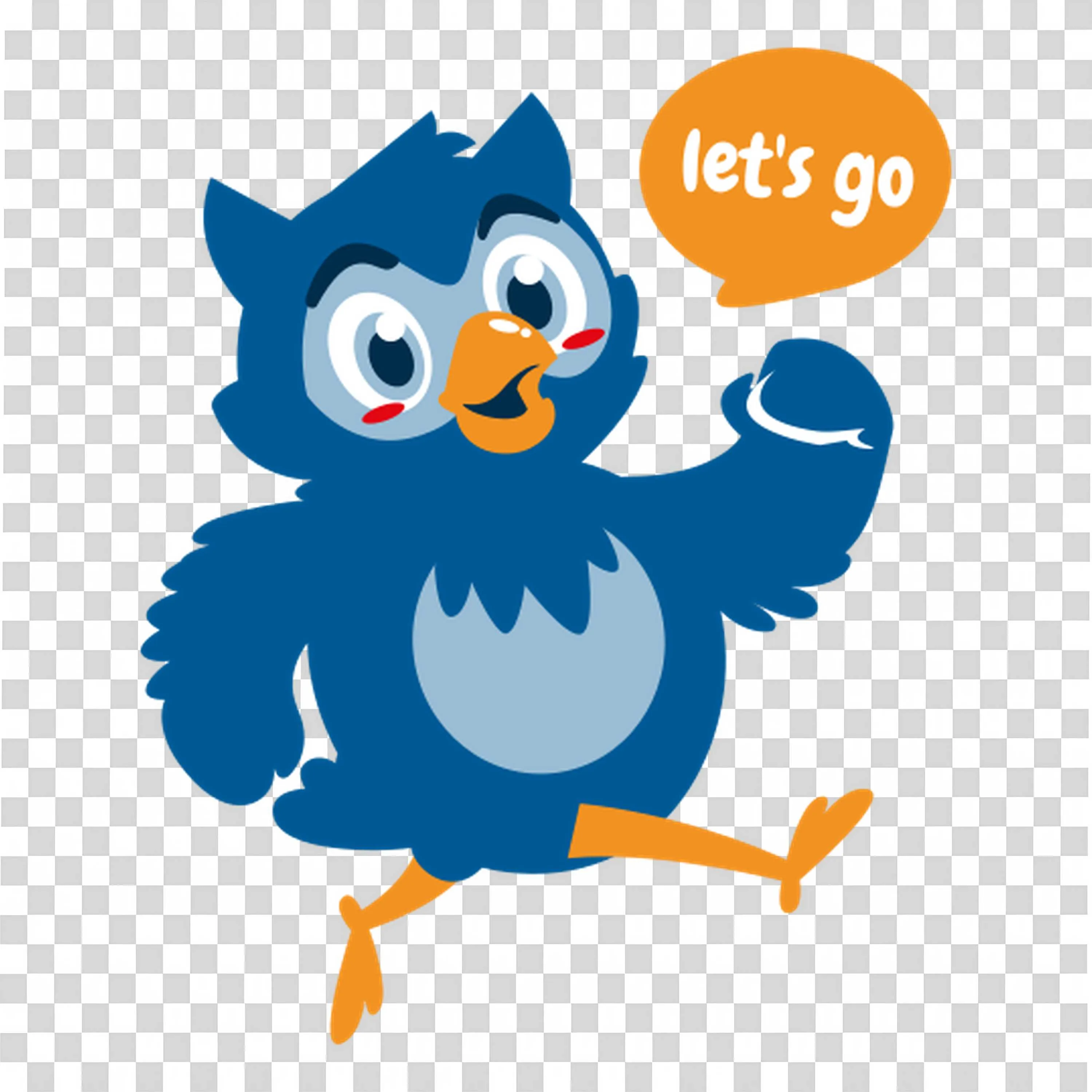 Blue Owl Saying Lets Go and Moving Forward with Wings Png