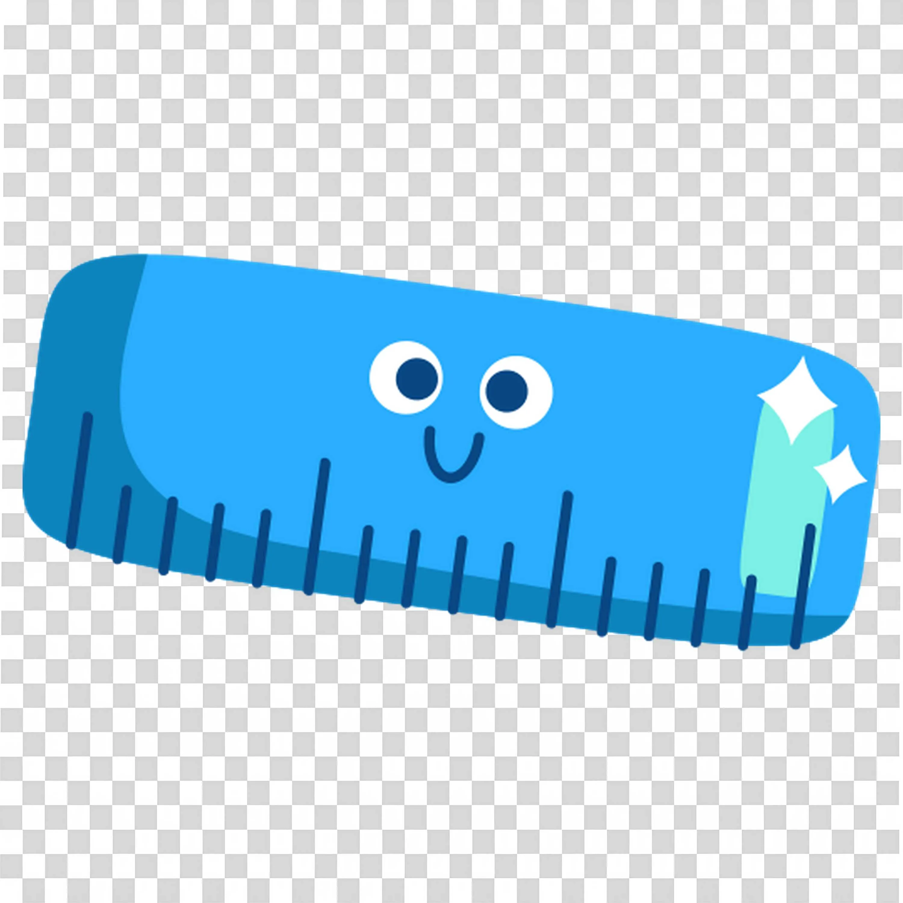Blue Ruler with Smiling Face and White Sparkles PNG Image
