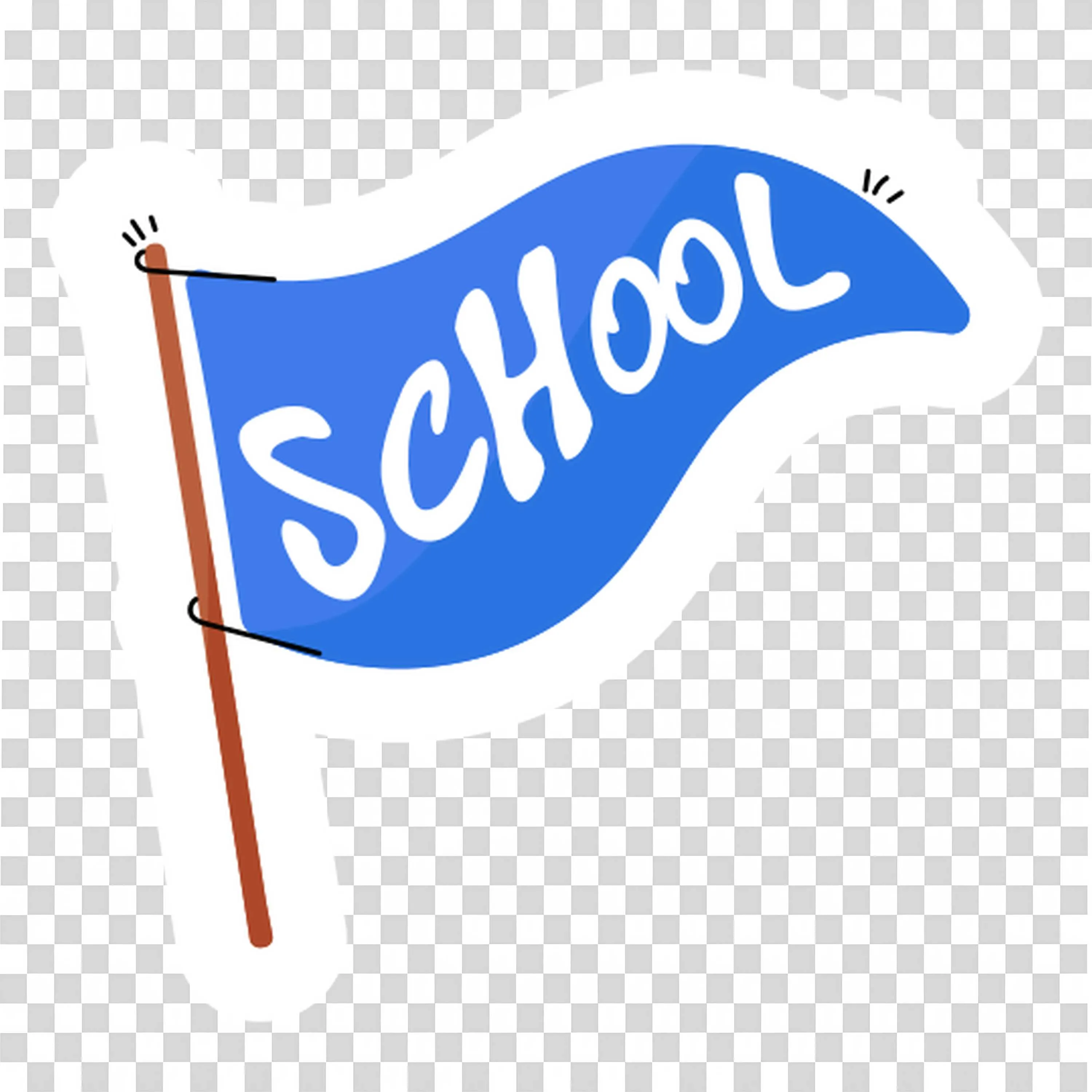 Blue School Flag Waving with White School Text on the Pole