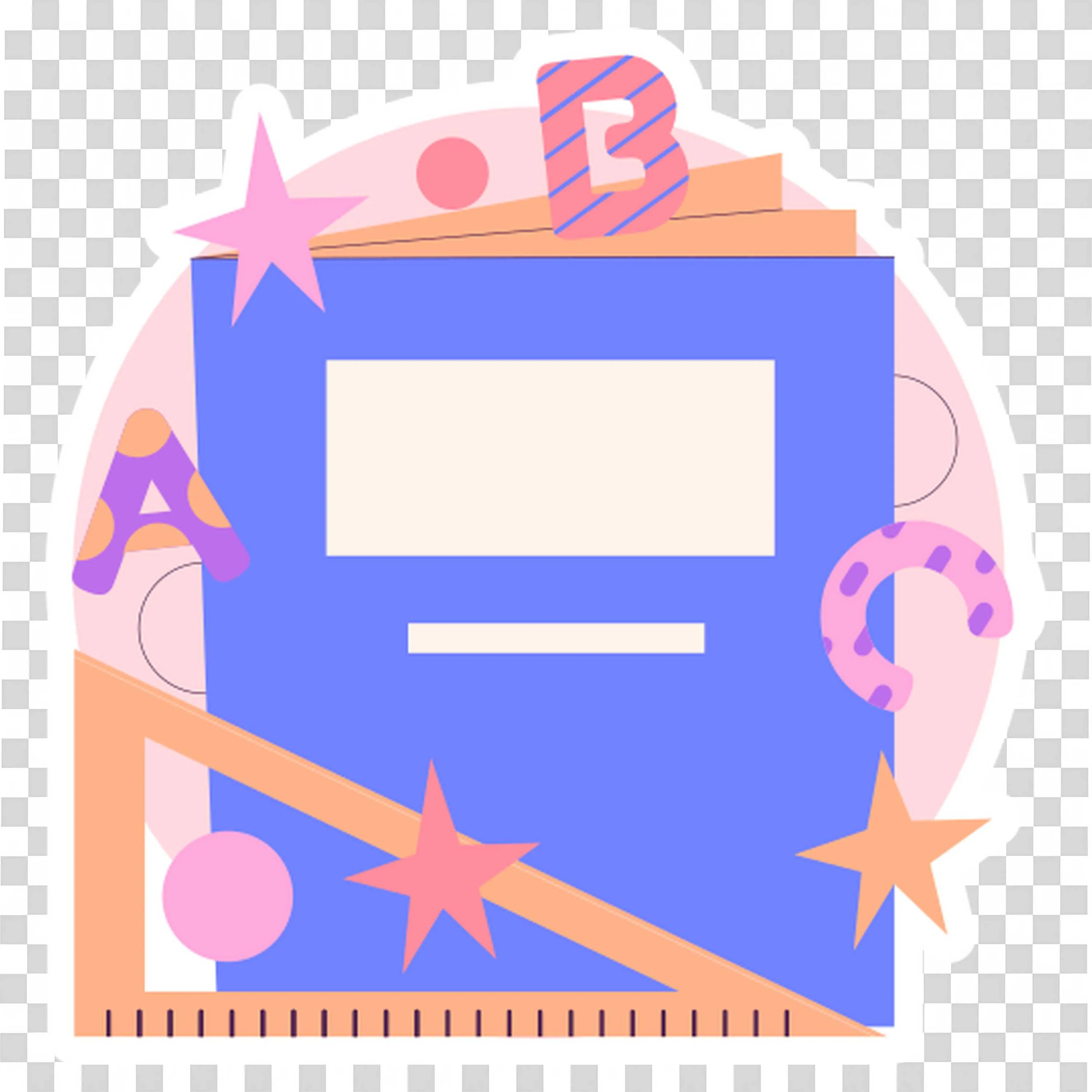 Blue School Notebook with Ruler and Stars Around It Png