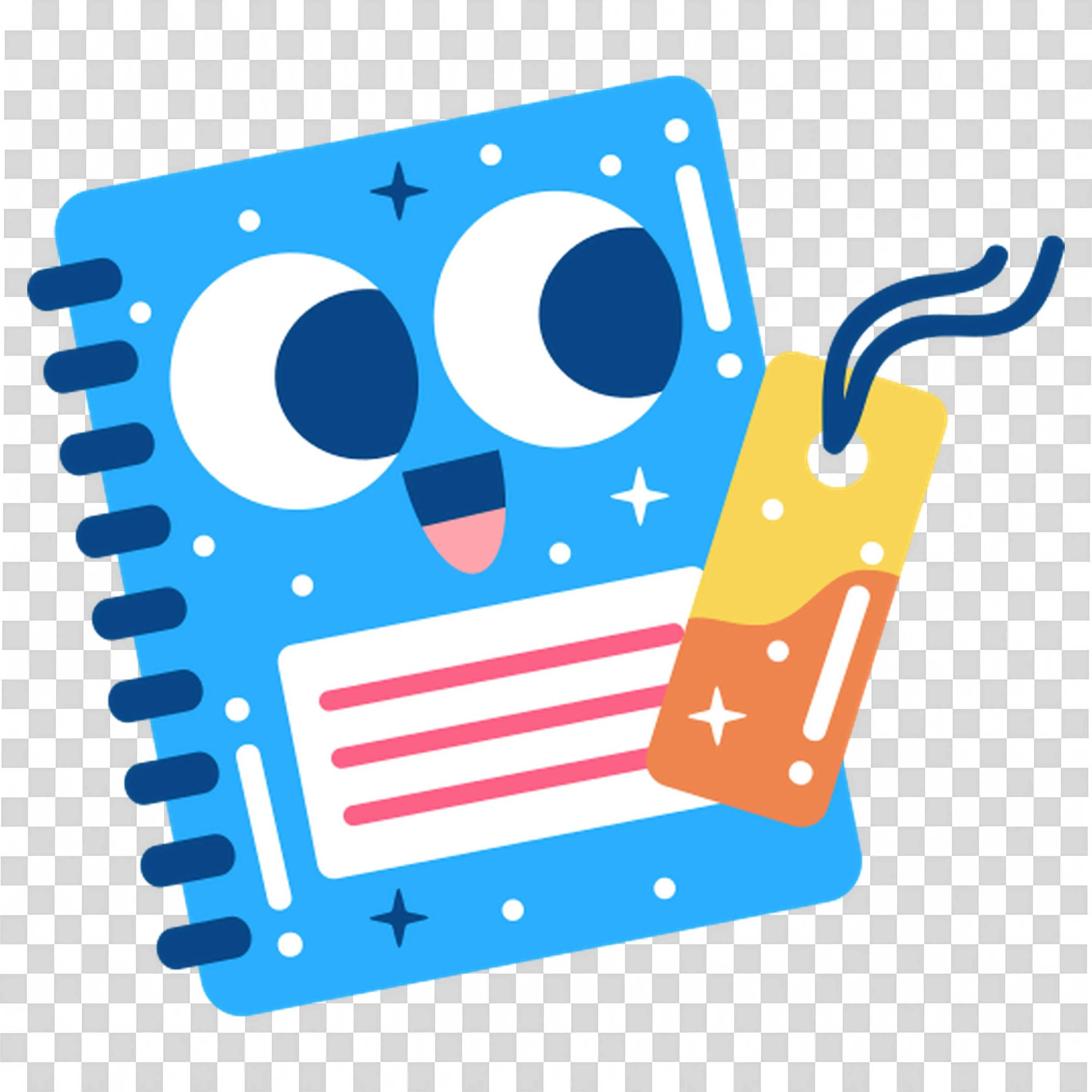 Blue Smiling Notebook with Bookmark and Label Tag PNG Image