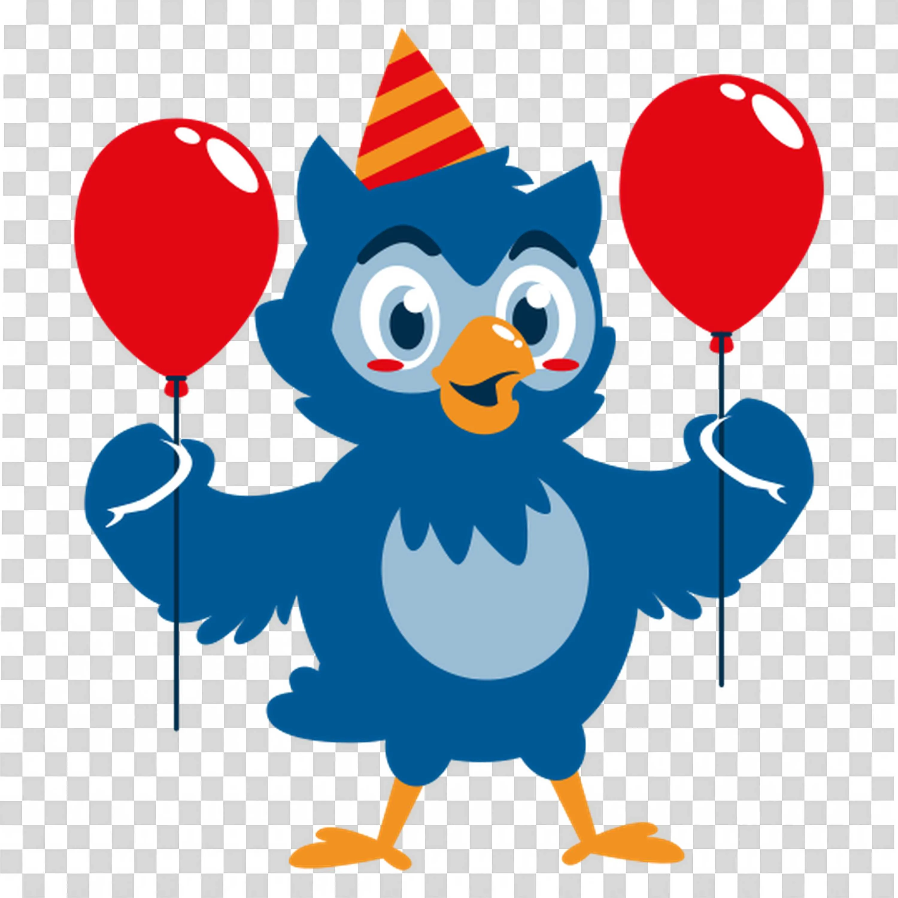 Bluebird Holding Two Red Balloons in Both Hands PNG Image