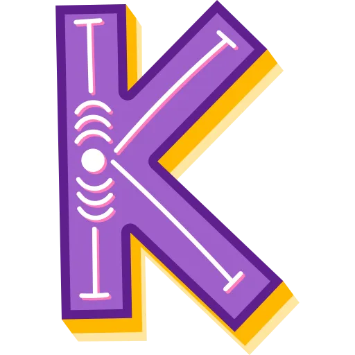 Bold 3D Purple Letter K with Yellow and Pink Borders