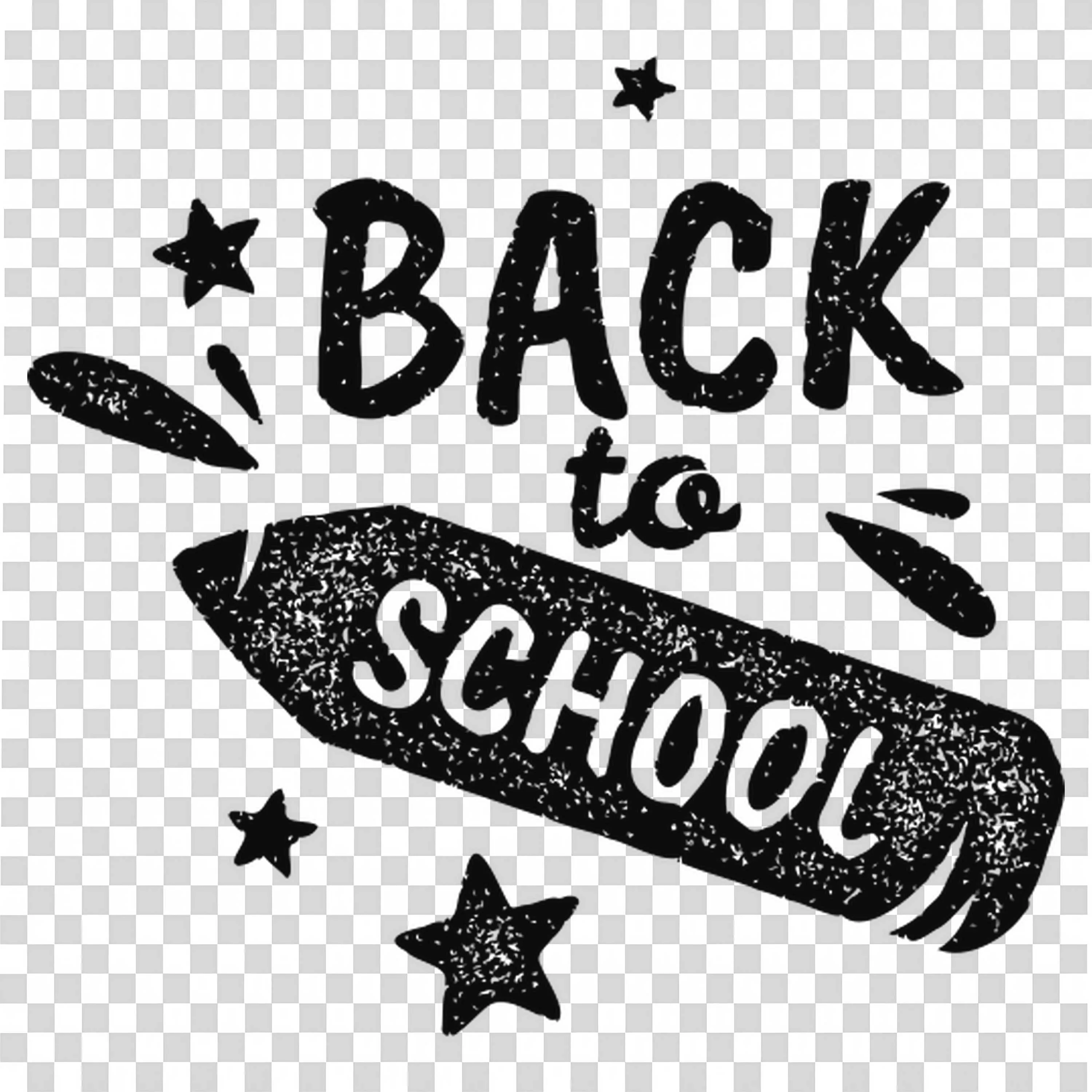 Bold Black Back to School Text with Stars Design PNG Image