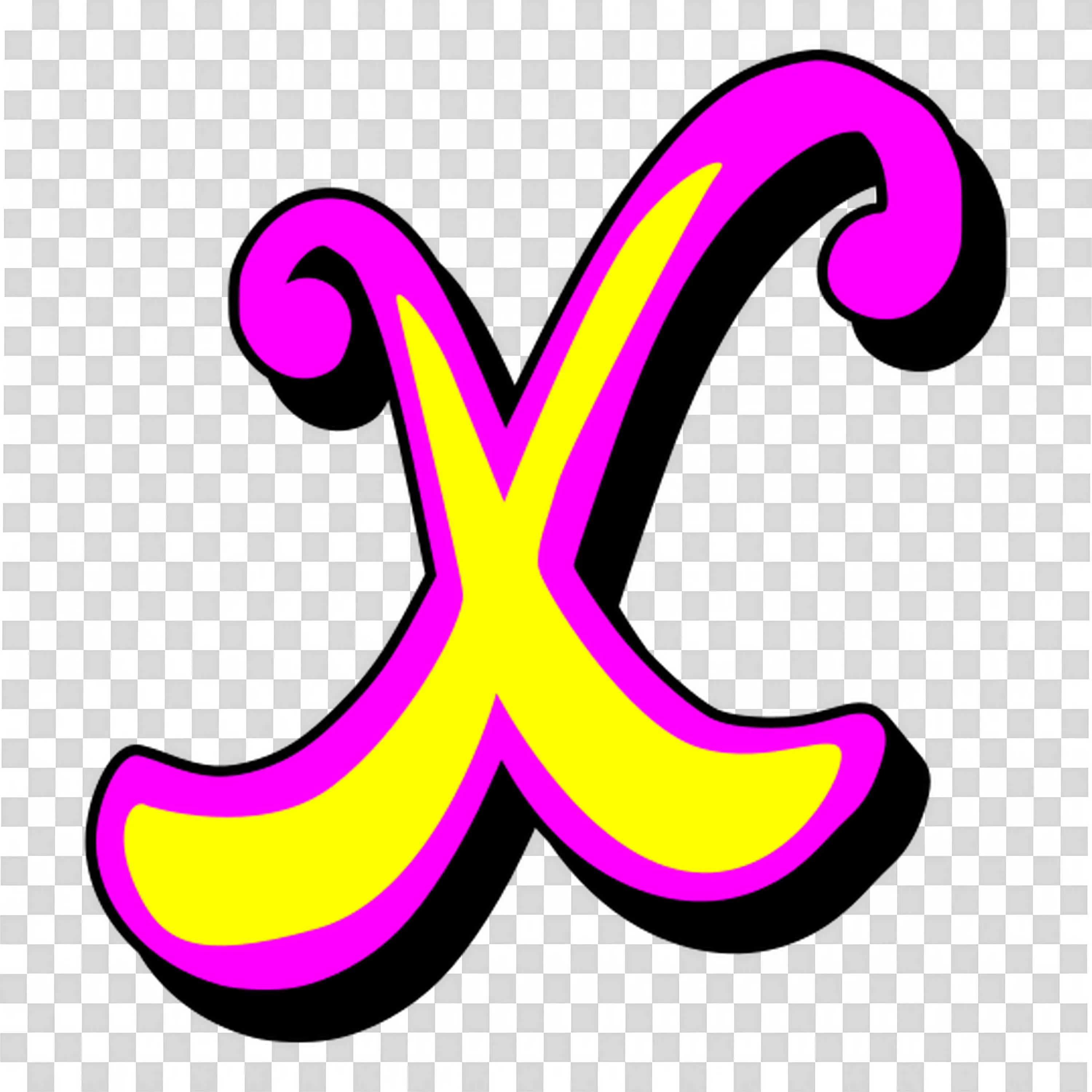 Bold Pink and Yellow Letter X with Shadow PNG Download