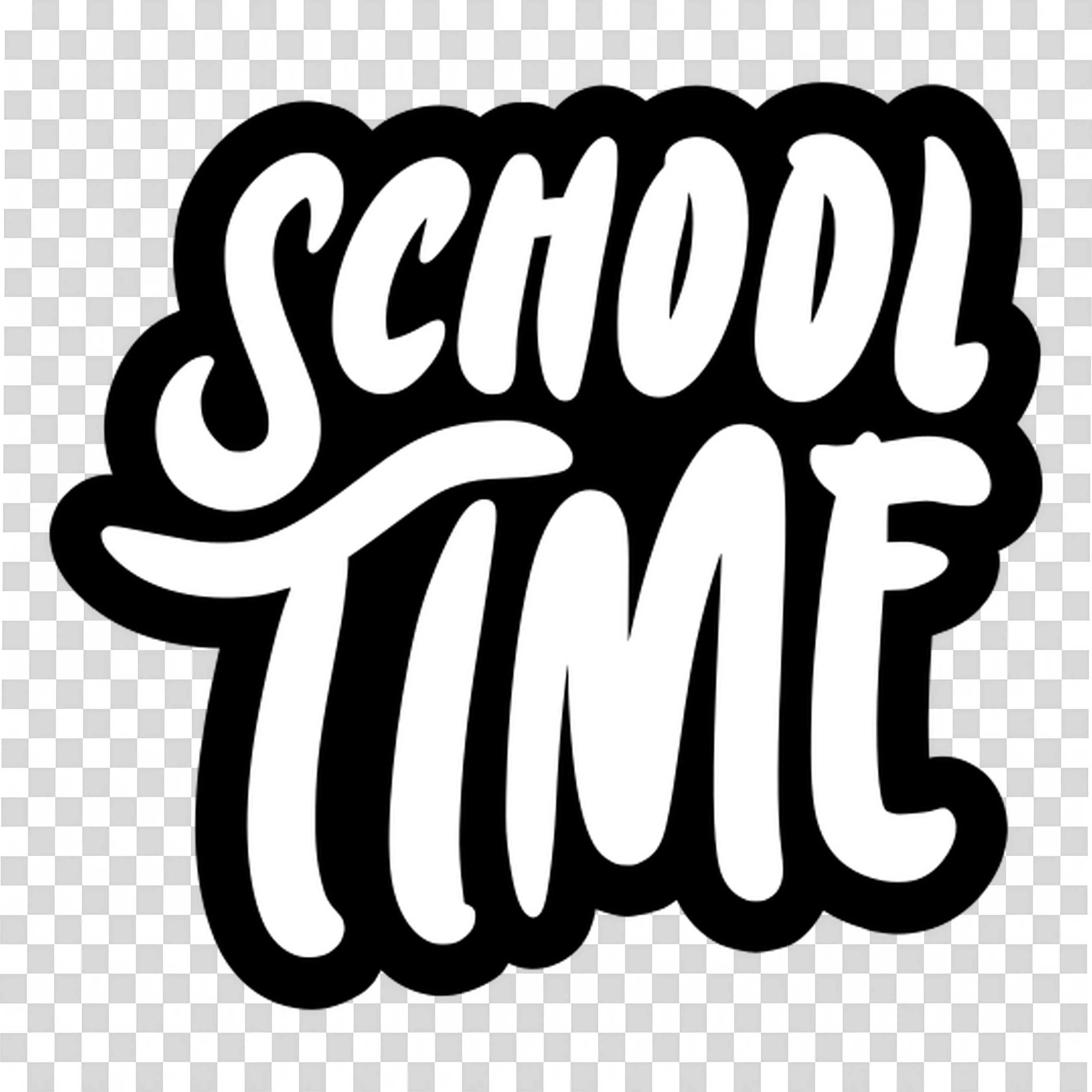 Bold School Time Lettering Design in White and Black Png