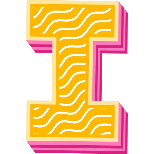Bold Yellow Letter I with Striped Lines and Pink Shadow