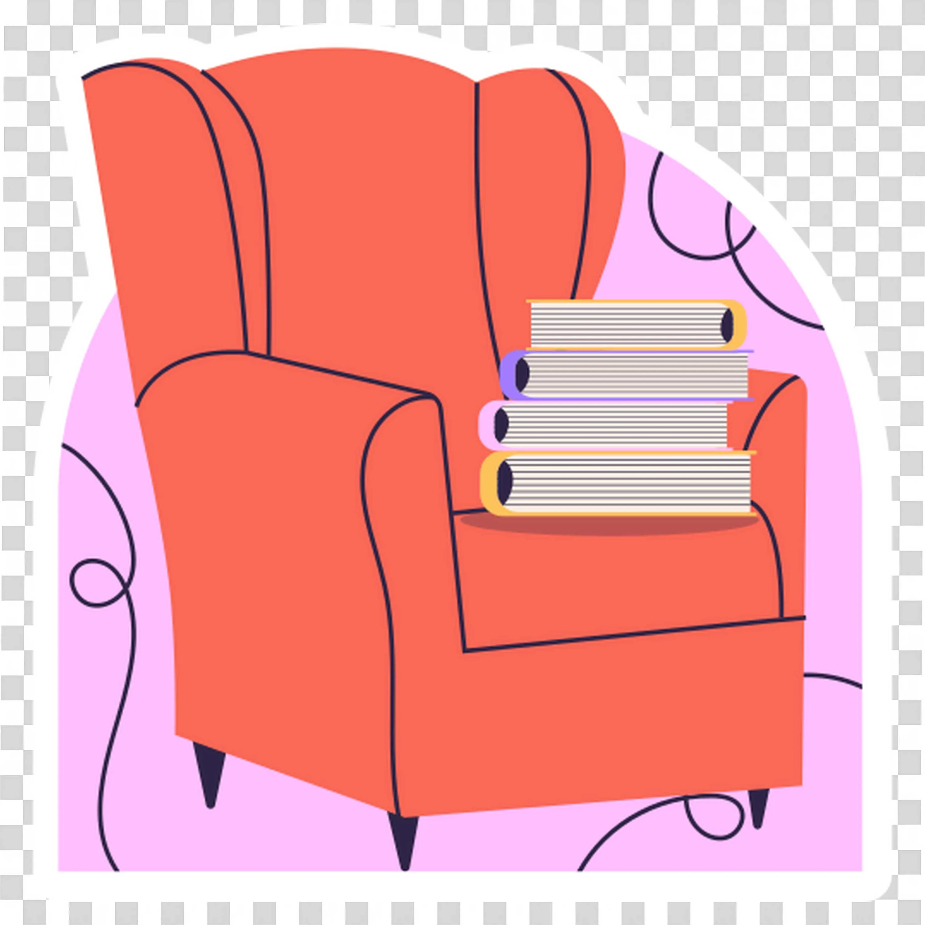 Books Placed on the Orange Colour Sofa Free PNG Download