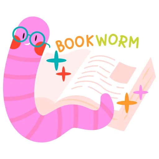 Bookworm reading and learning with excitement free PNG