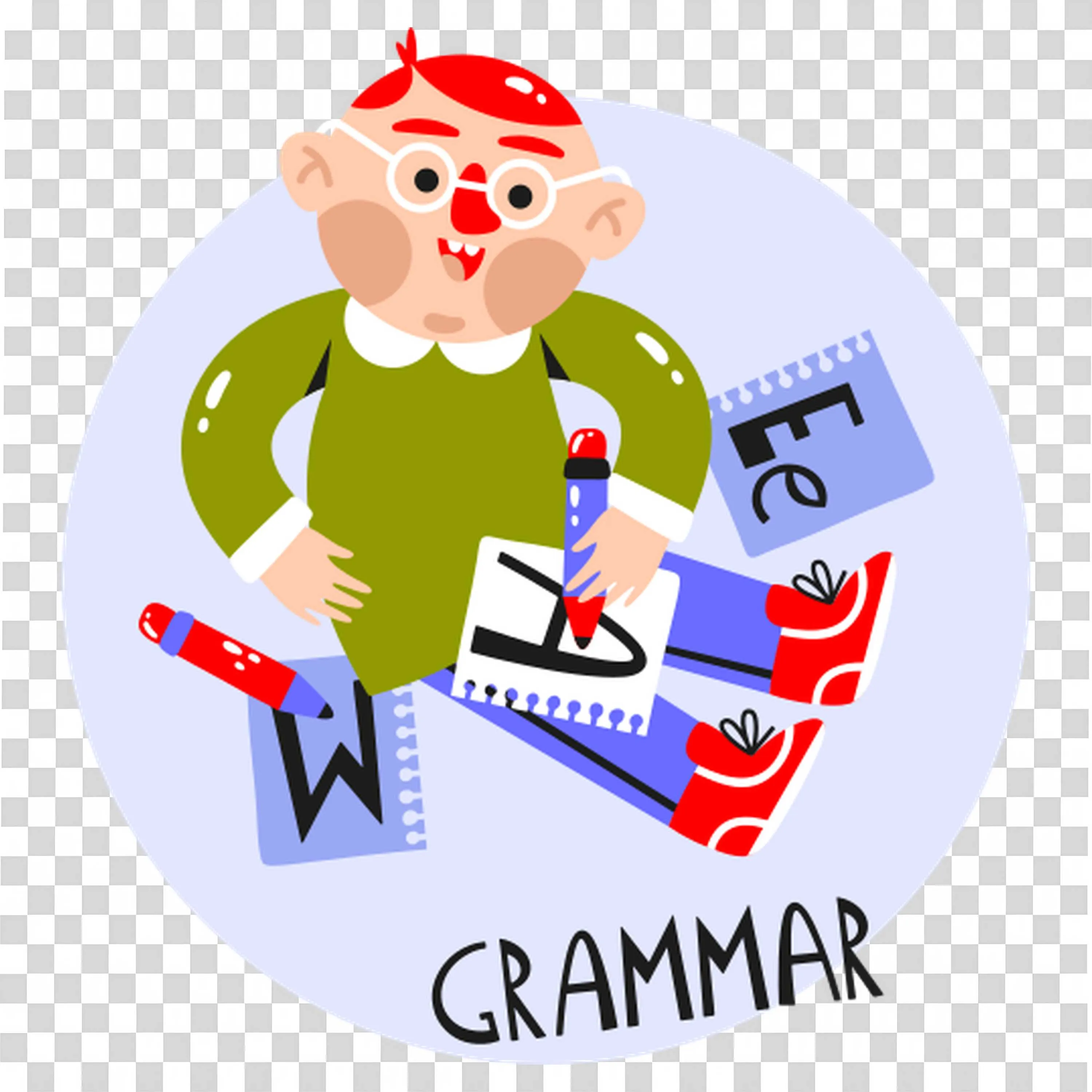 Boy Is Writing Notes with a Grammar Test Below PNG Image