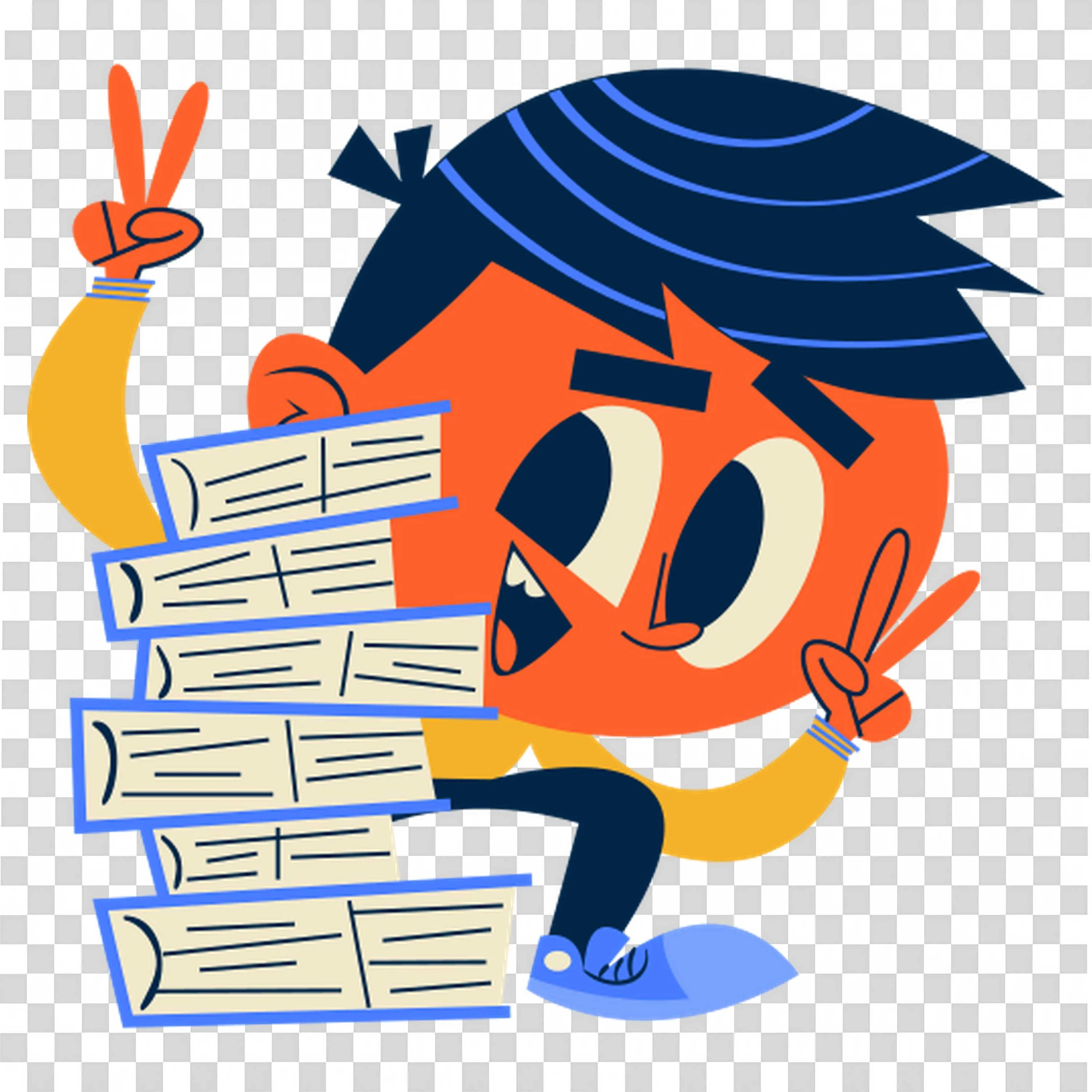 Boy Posing with Stacks Of Books Showing Peace Signs Png