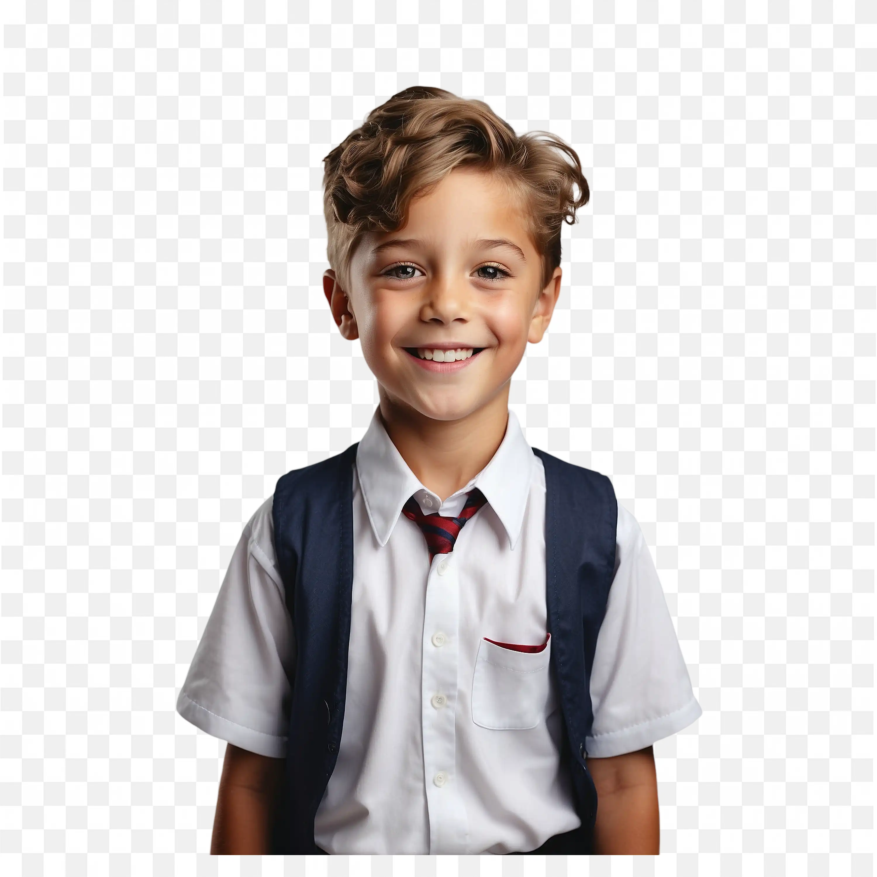 Boy in School Uniform Smiling Happily by Showing Teeth