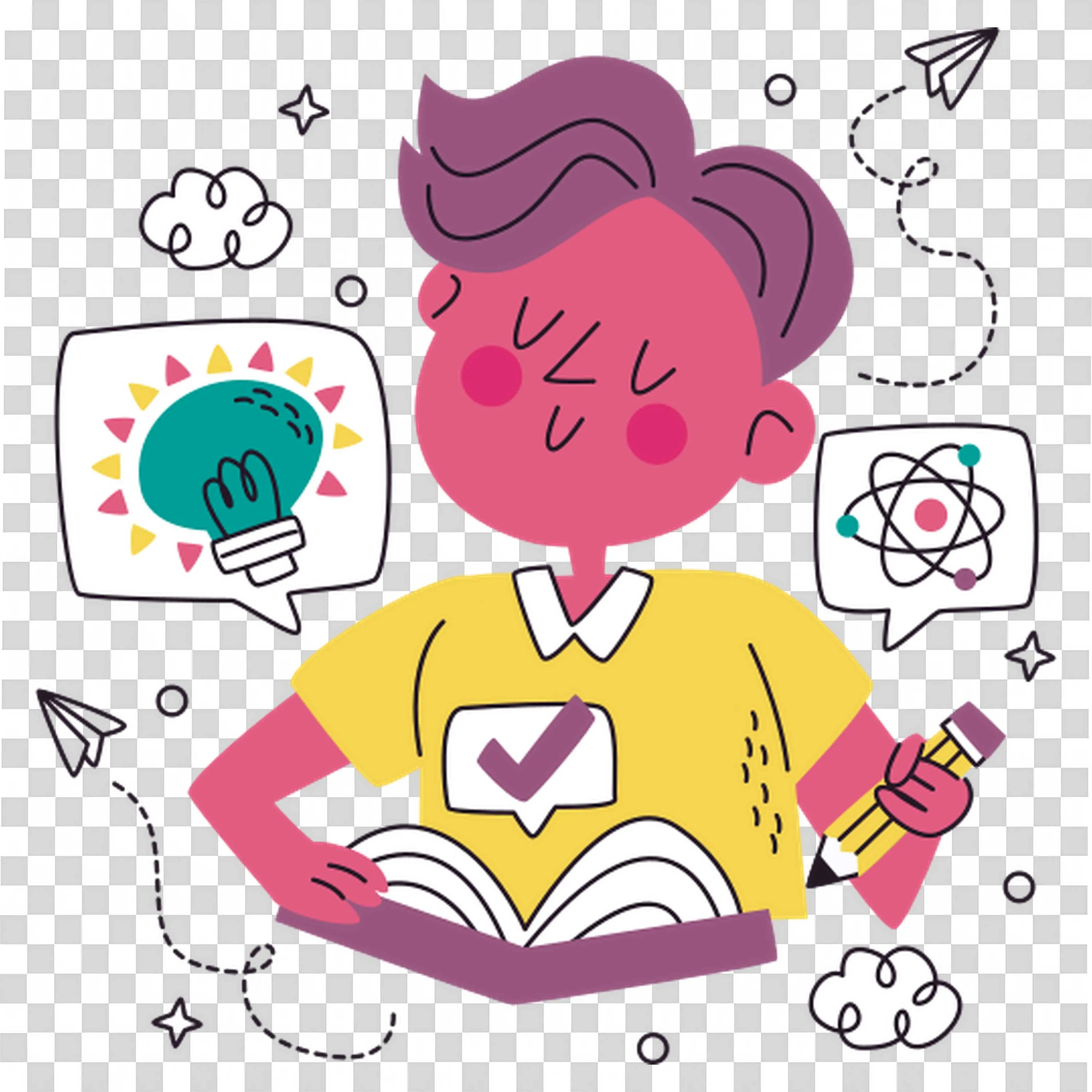 Boy Studying Actively Engaged with An Open Book and Pencil